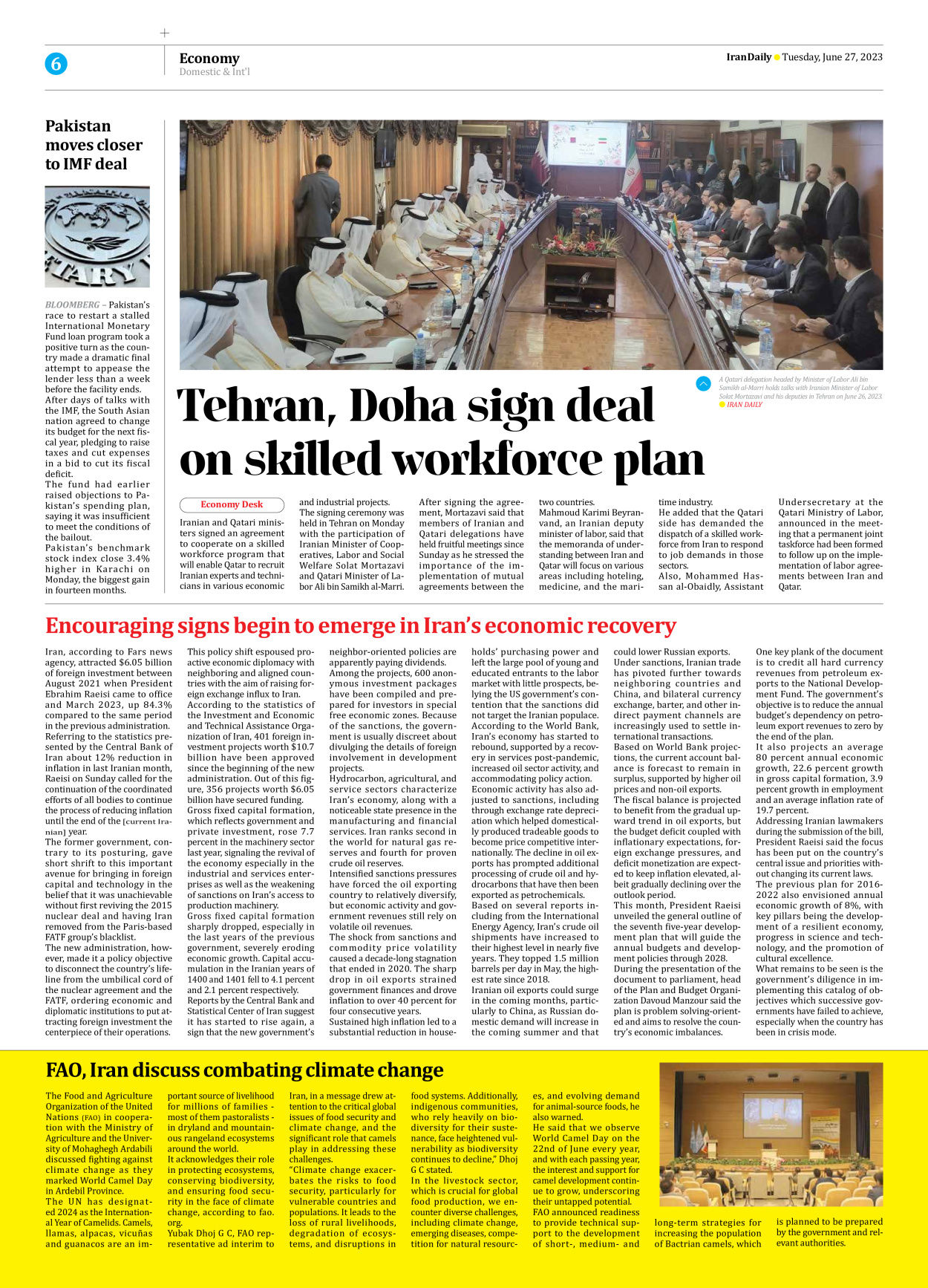 Iran Daily - Number Seven Thousand Three Hundred and Twenty Five - 27 June 2023 - Page 6