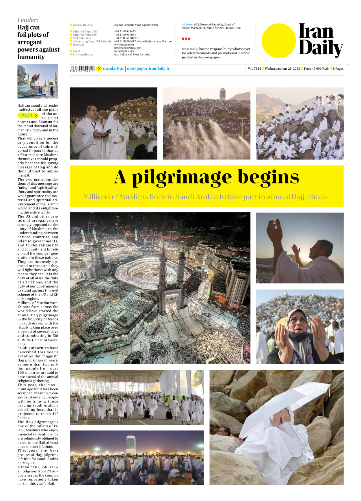Iran Daily - Number Seven Thousand Three Hundred and Twenty Six - 28 June 2023 - Page 8