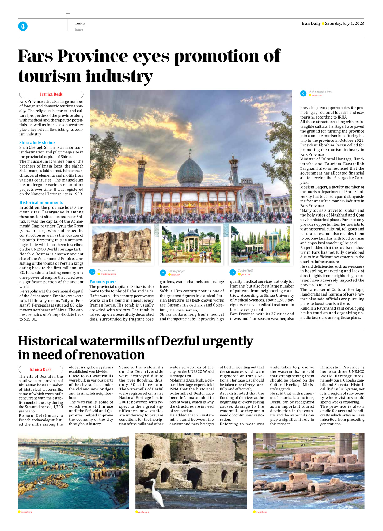 Iran Daily - Number Seven Thousand Three Hundred and Twenty Seven - 01 July 2023 - Page 4