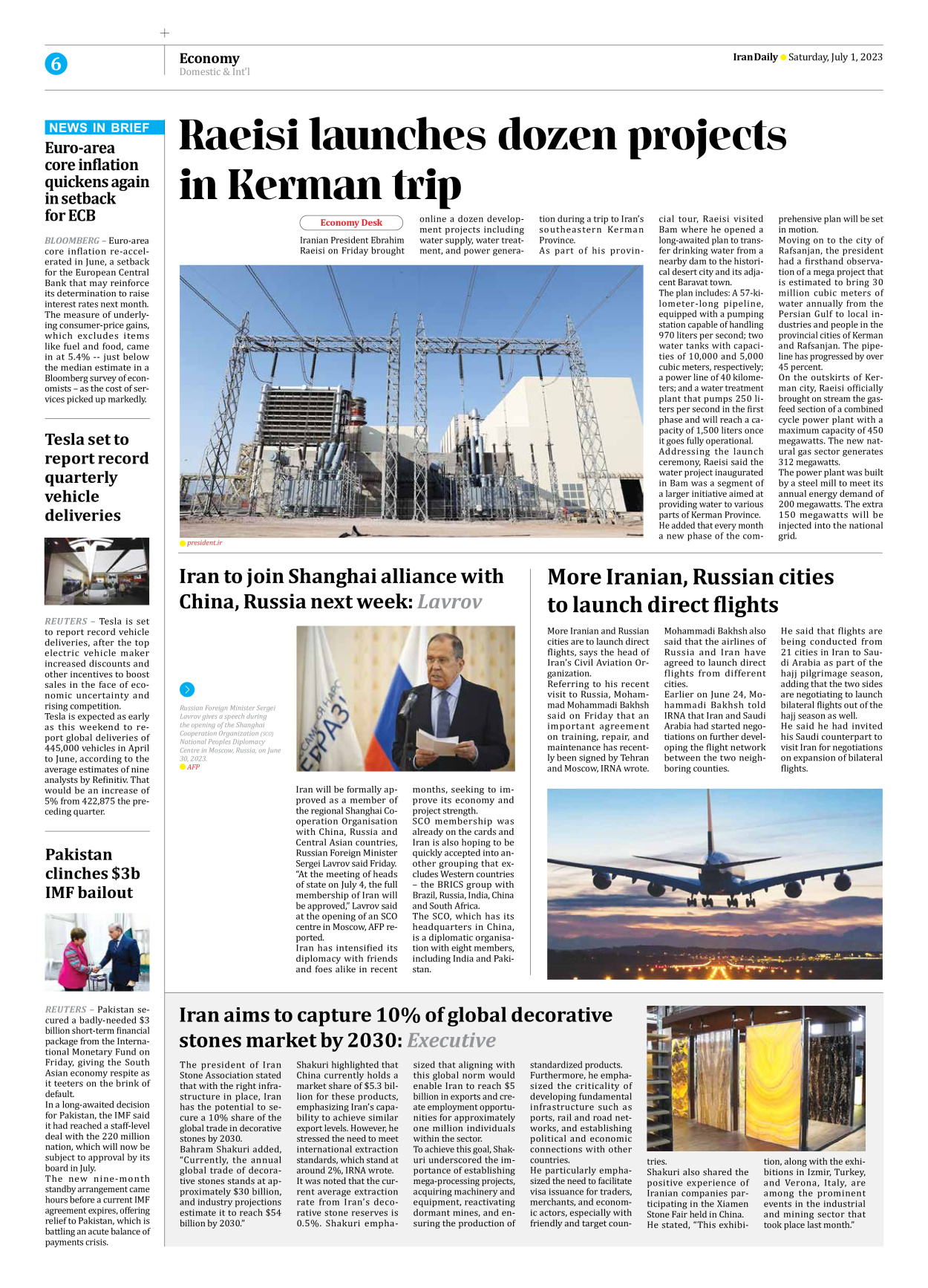 Iran Daily - Number Seven Thousand Three Hundred and Twenty Seven - 01 July 2023 - Page 6