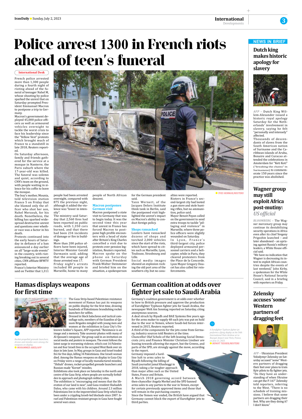 Iran Daily - Number Seven Thousand Three Hundred and Twenty Eight - 02 July 2023 - Page 3