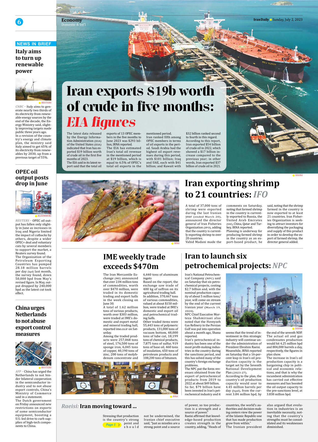 Iran Daily - Number Seven Thousand Three Hundred and Twenty Eight - 02 July 2023 - Page 6