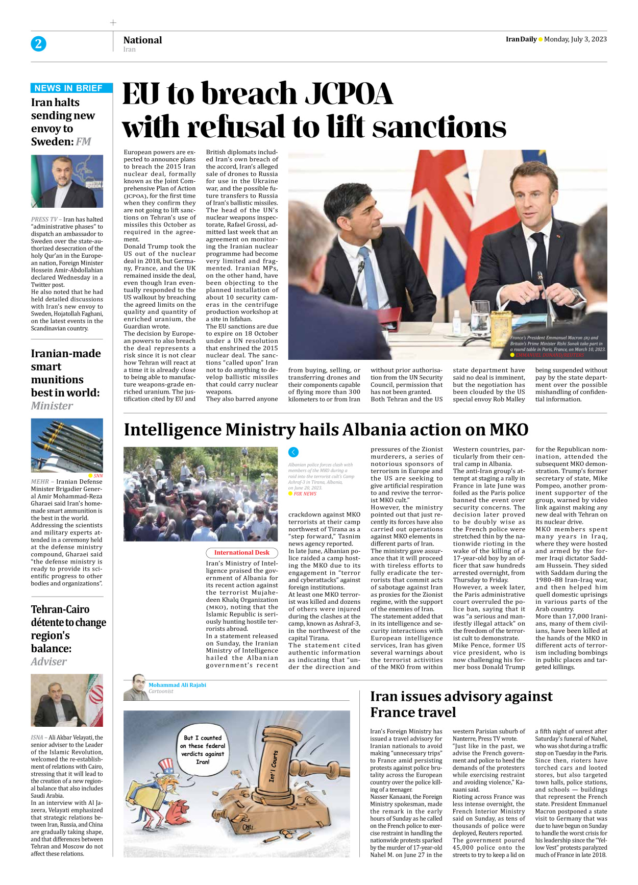 Iran Daily - Number Seven Thousand Three Hundred and Twenty Nine - 03 July 2023 - Page 2