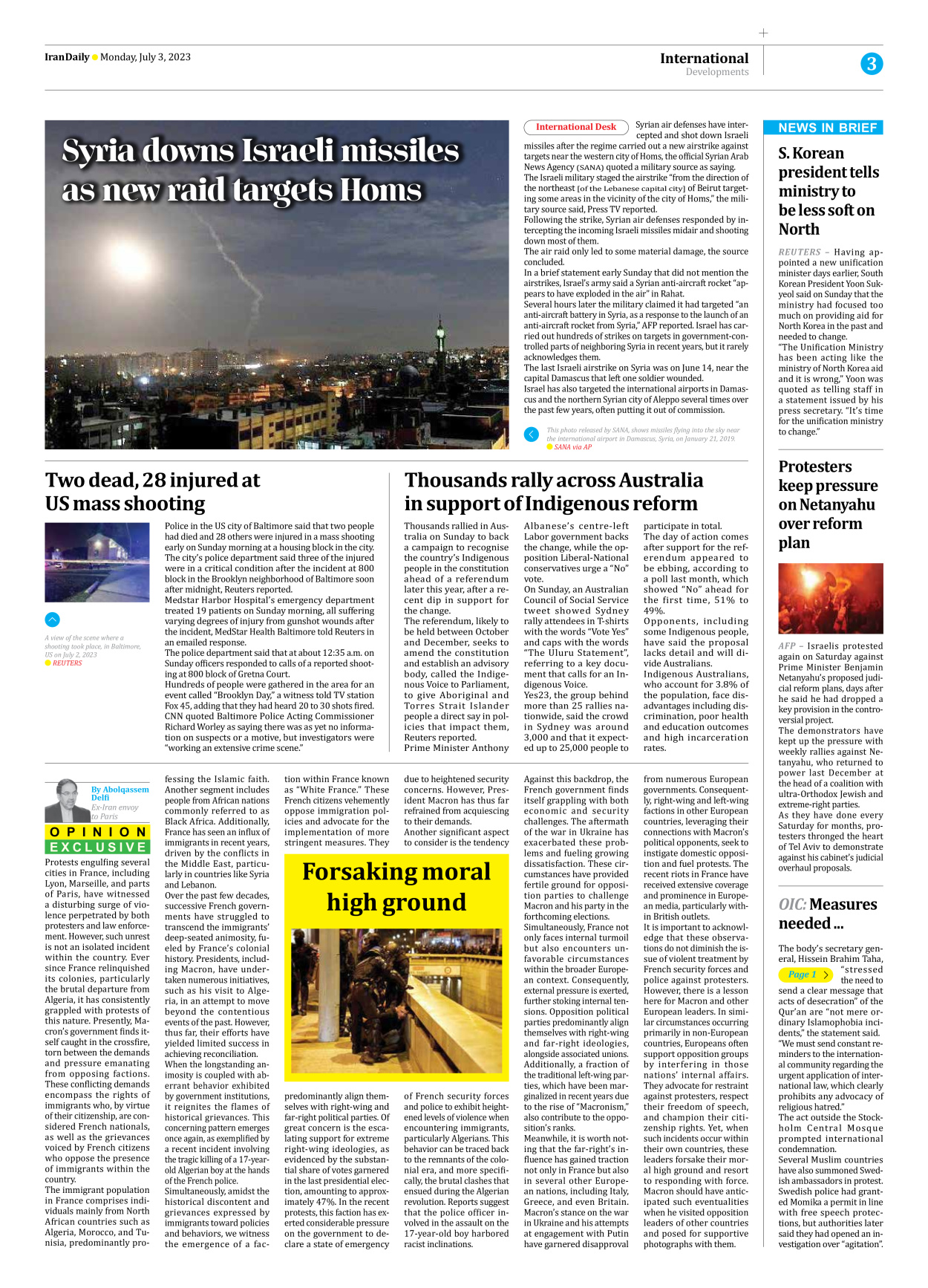Iran Daily - Number Seven Thousand Three Hundred and Twenty Nine - 03 July 2023 - Page 3