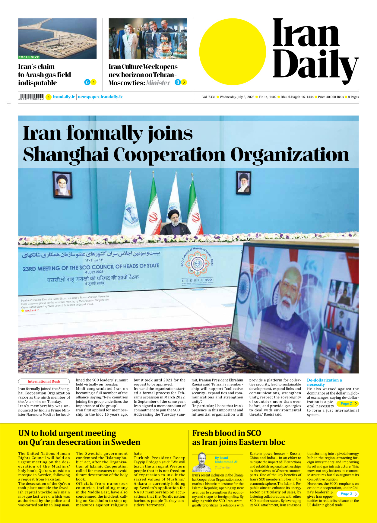 Iran Daily - Number Seven Thousand Three Hundred and Thirty One - 05 July 2023