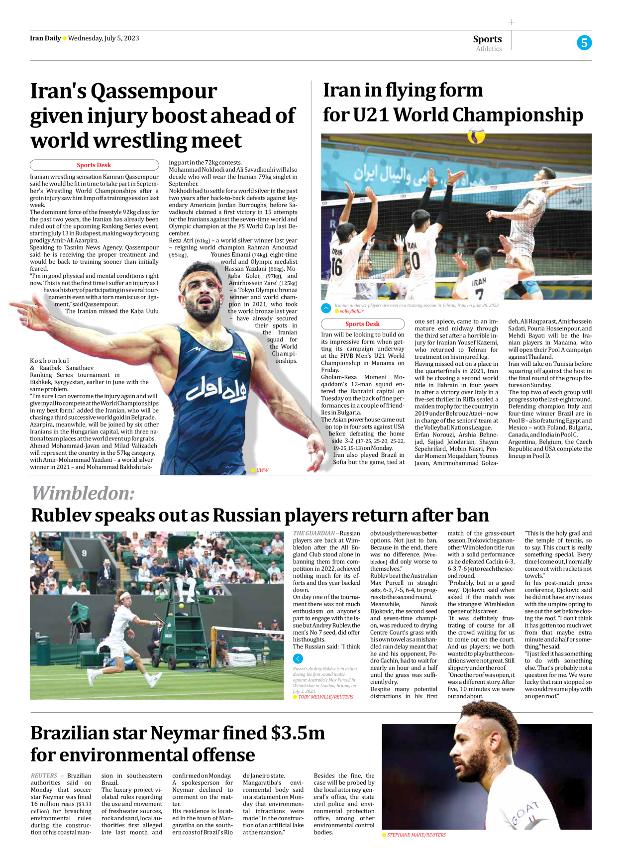 Iran Daily - Number Seven Thousand Three Hundred and Thirty One - 05 July 2023 - Page 5