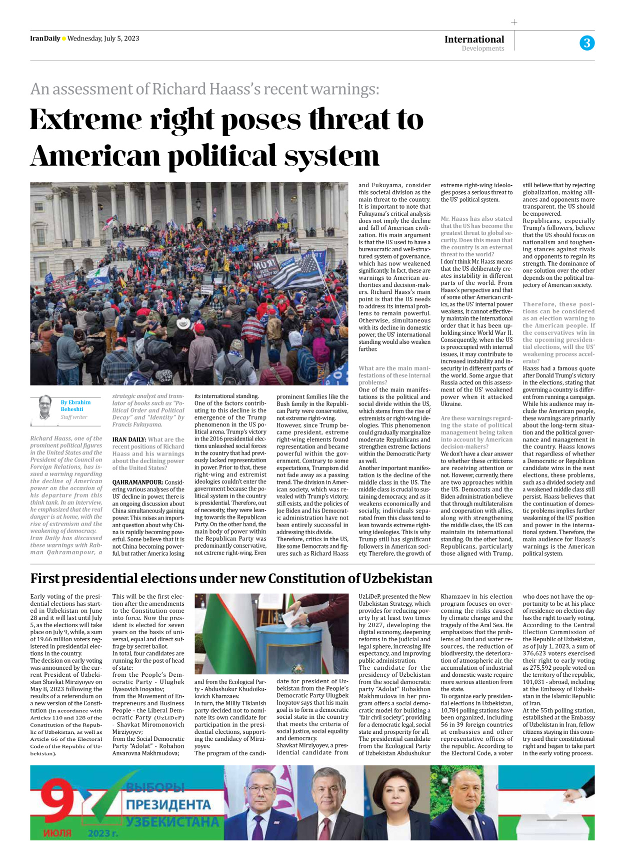 Iran Daily - Number Seven Thousand Three Hundred and Thirty One - 05 July 2023 - Page 3