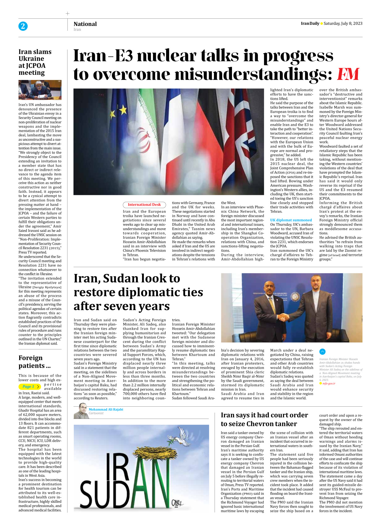 Iran Daily - Number Seven Thousand Three Hundred and Thirty Three - 08 July 2023 - Page 2