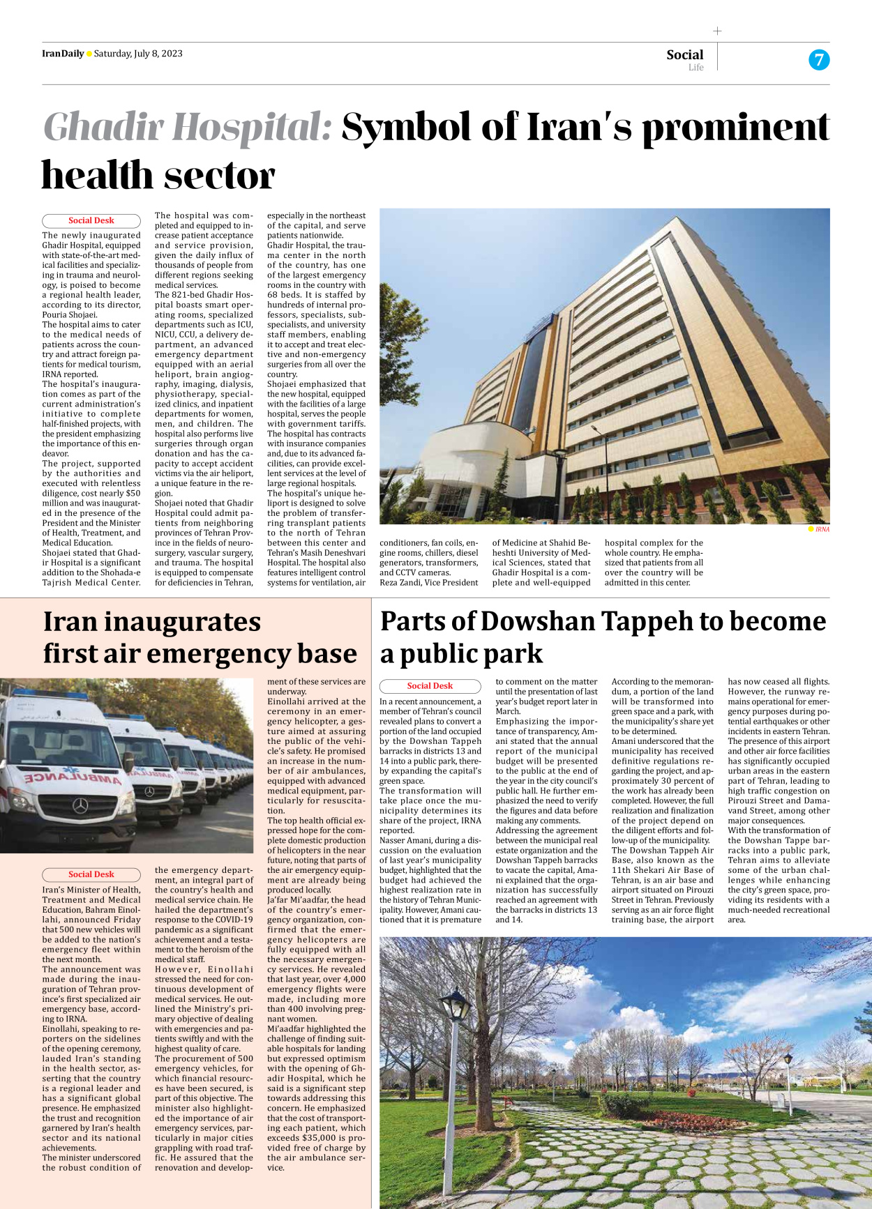 Iran Daily - Number Seven Thousand Three Hundred and Thirty Three - 08 July 2023 - Page 7