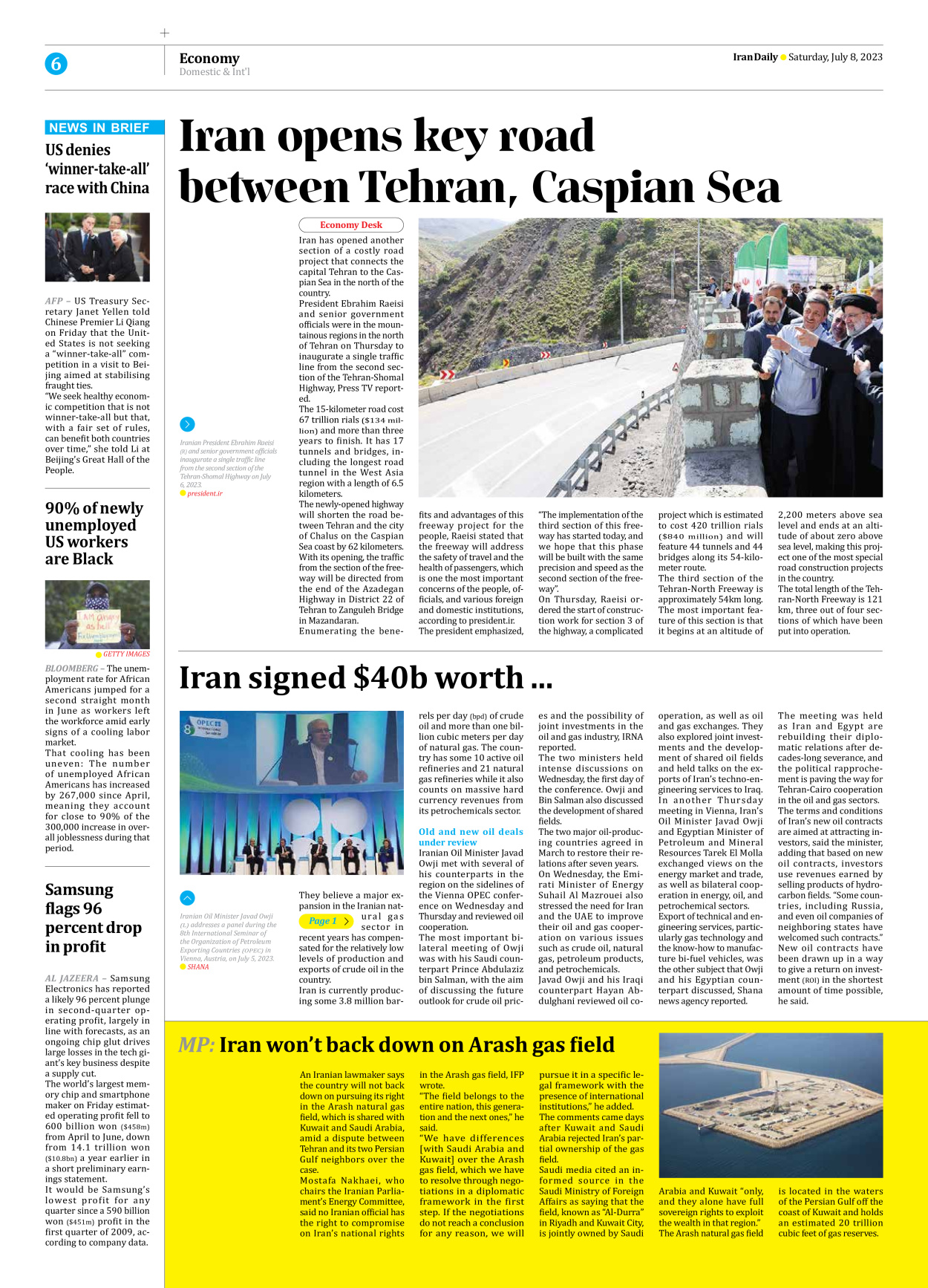 Iran Daily - Number Seven Thousand Three Hundred and Thirty Three - 08 July 2023 - Page 6