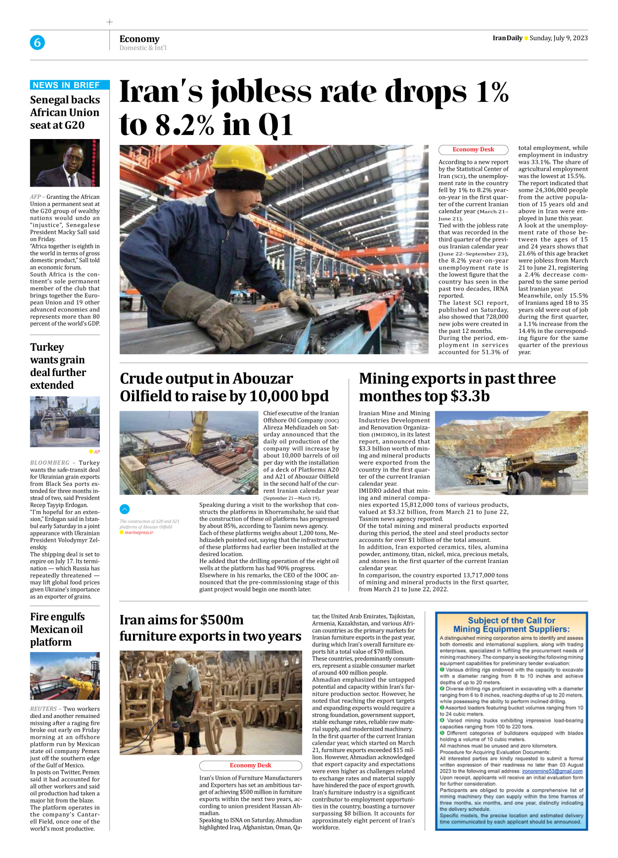 Iran Daily - Number Seven Thousand Three Hundred and Thirty Four - 09 July 2023 - Page 6