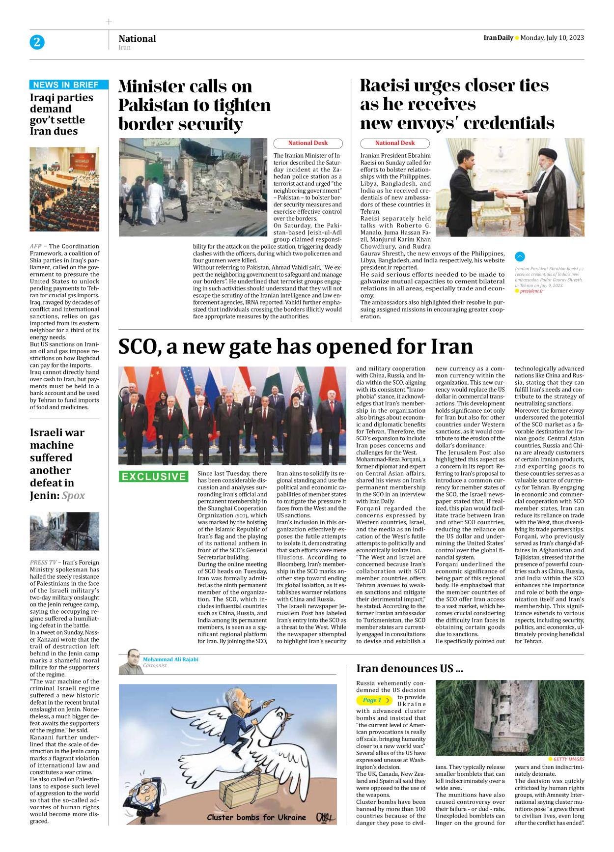 Iran Daily - Number Seven Thousand Three Hundred and Thirty Five - 10 July 2023 - Page 2
