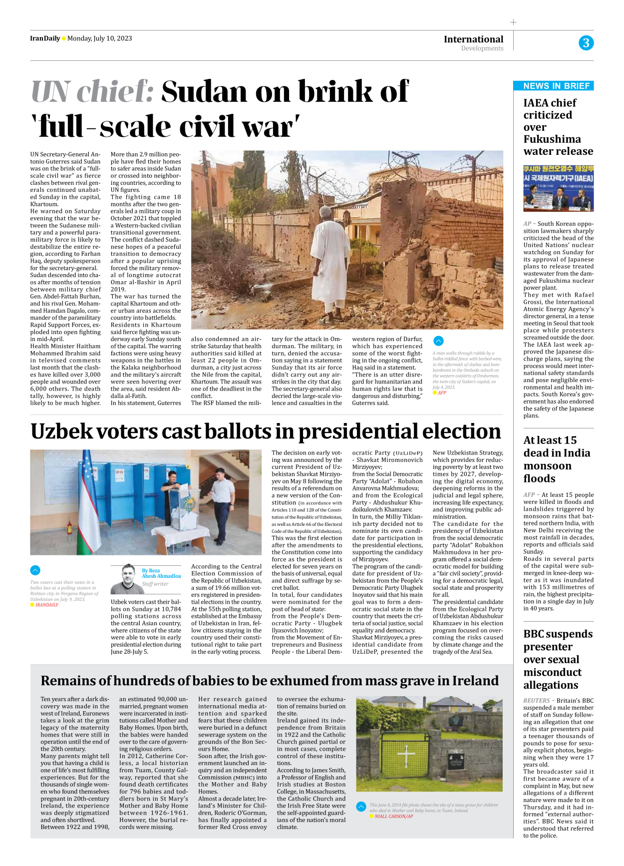 Iran Daily - Number Seven Thousand Three Hundred and Thirty Five - 10 July 2023 - Page 3