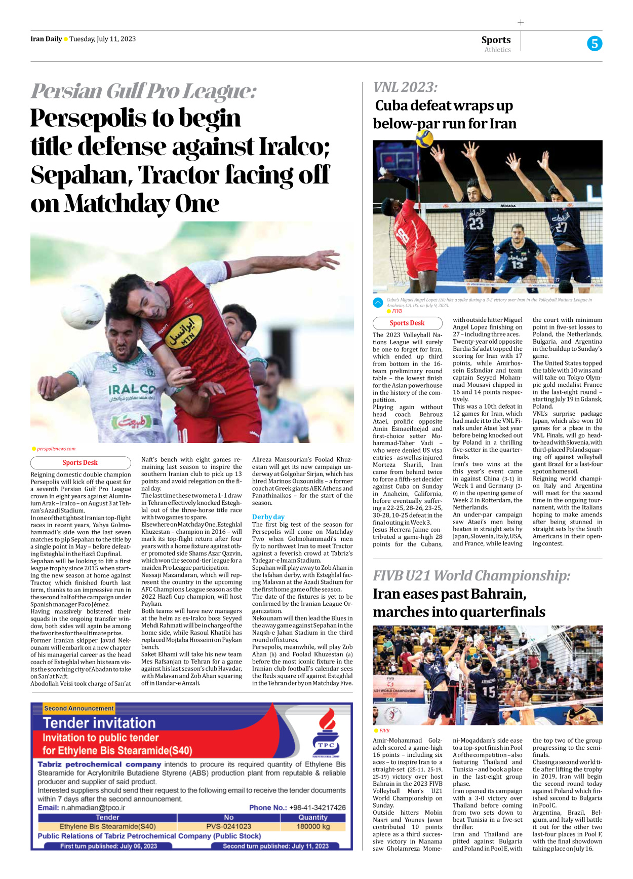 Iran Daily - Number Seven Thousand Three Hundred and Thirty Six - 11 July 2023 - Page 5