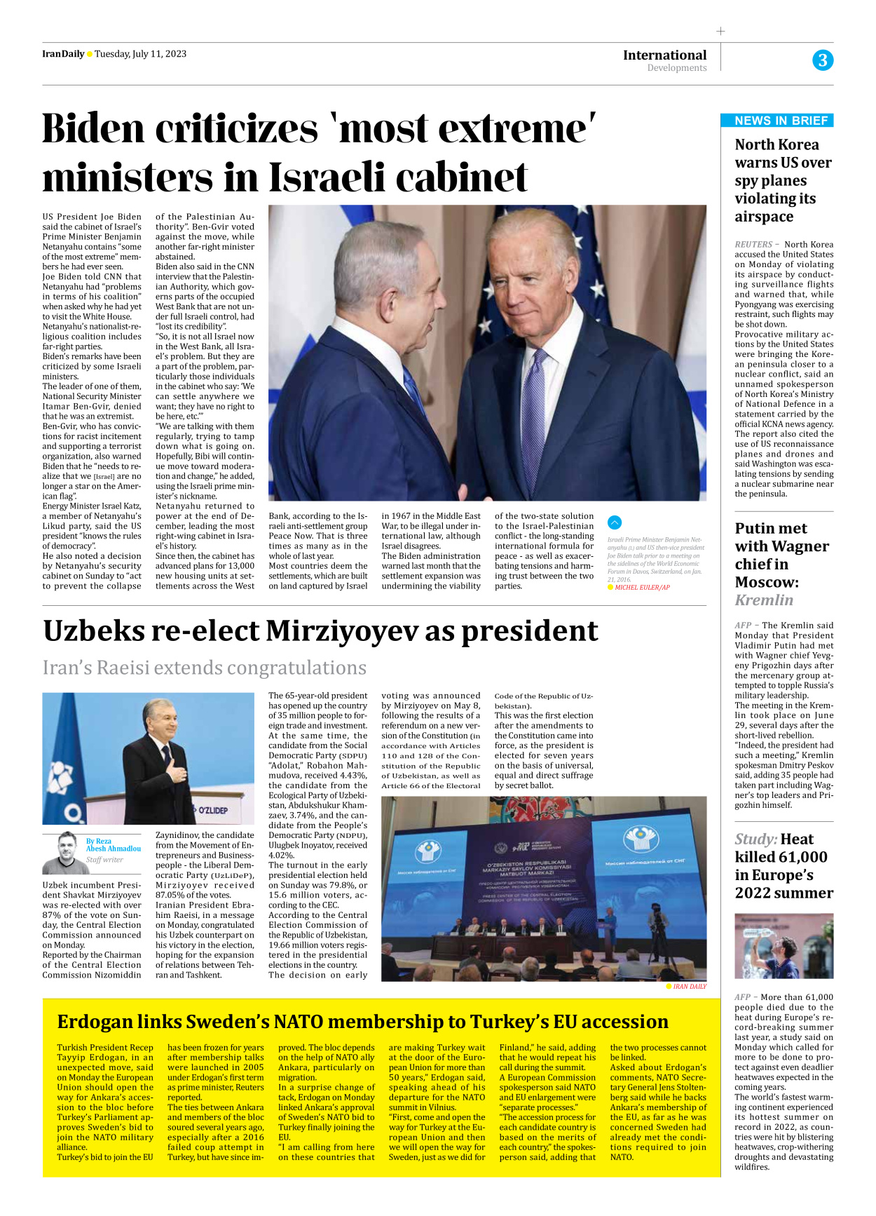 Iran Daily - Number Seven Thousand Three Hundred and Thirty Six - 11 July 2023 - Page 3