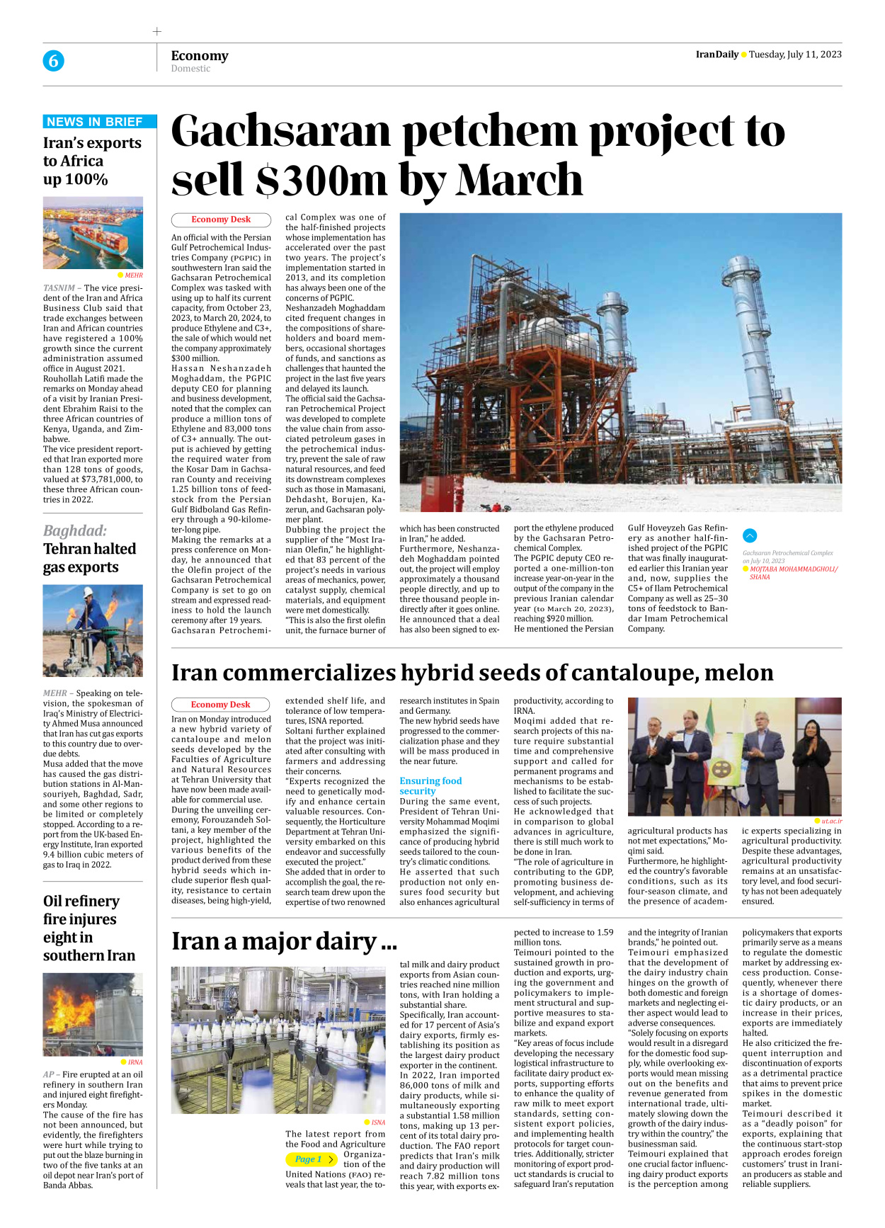 Iran Daily - Number Seven Thousand Three Hundred and Thirty Six - 11 July 2023 - Page 6