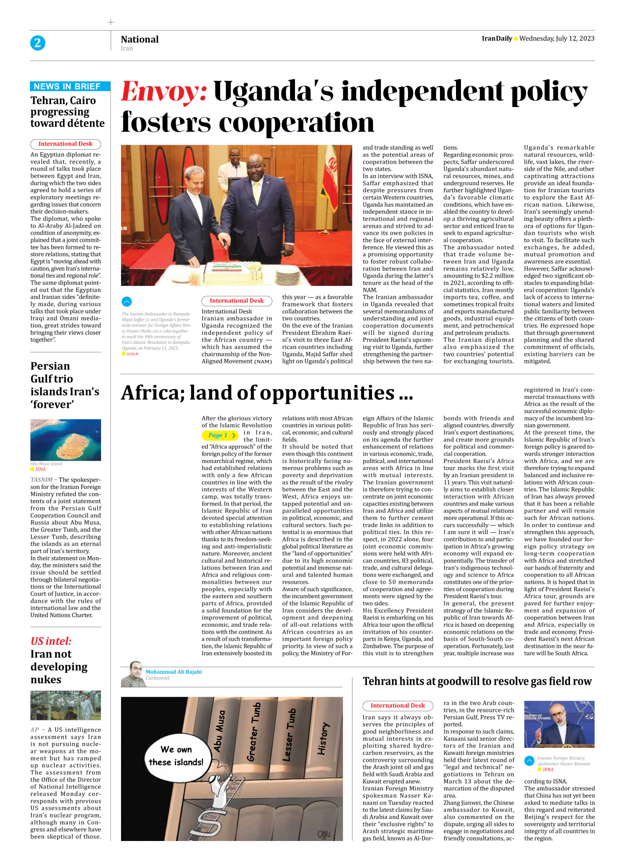 Iran Daily - Number Seven Thousand Three Hundred and Thirty Seven - 12 July 2023 - Page 2