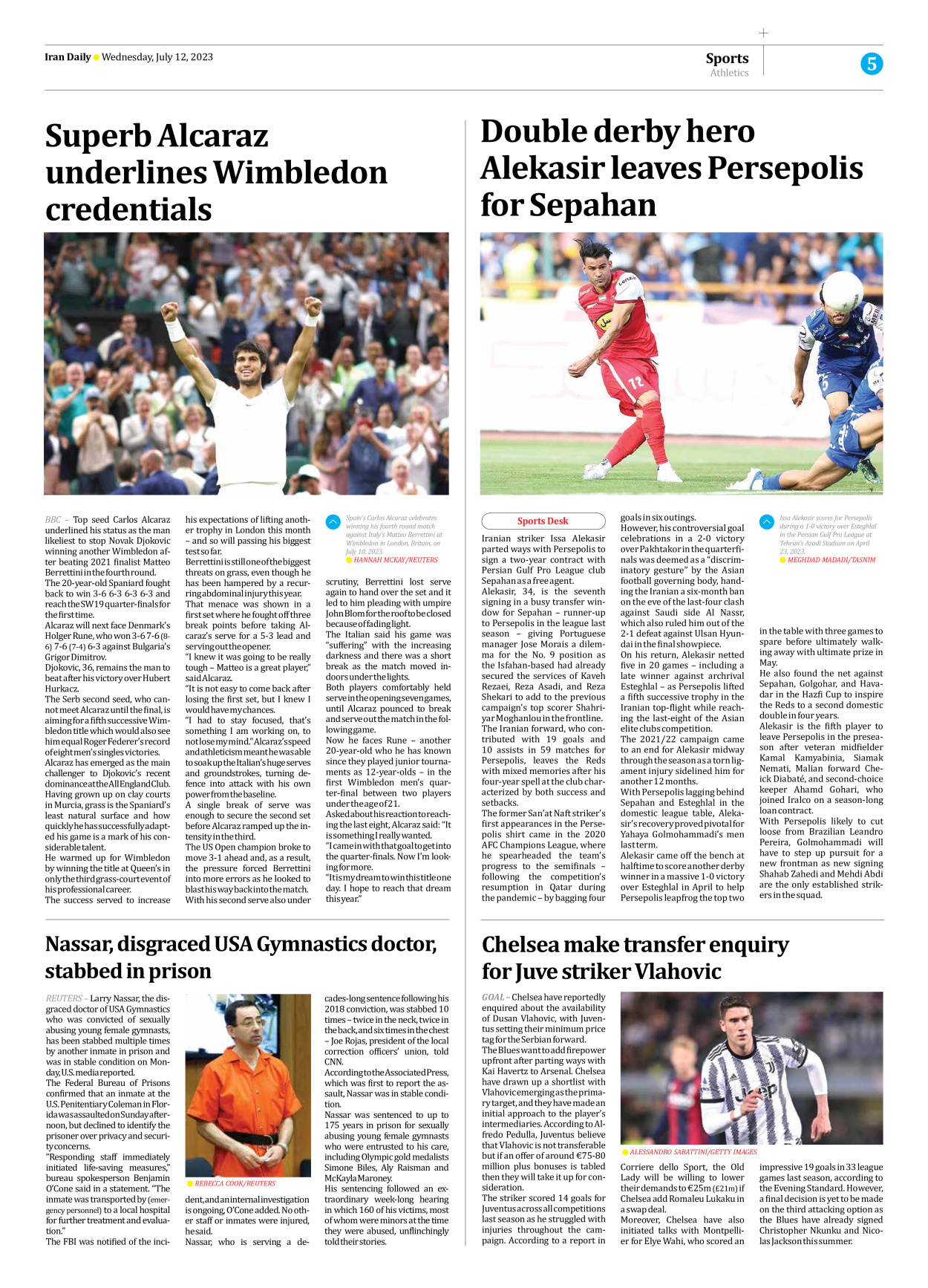 Iran Daily - Number Seven Thousand Three Hundred and Thirty Seven - 12 July 2023 - Page 5