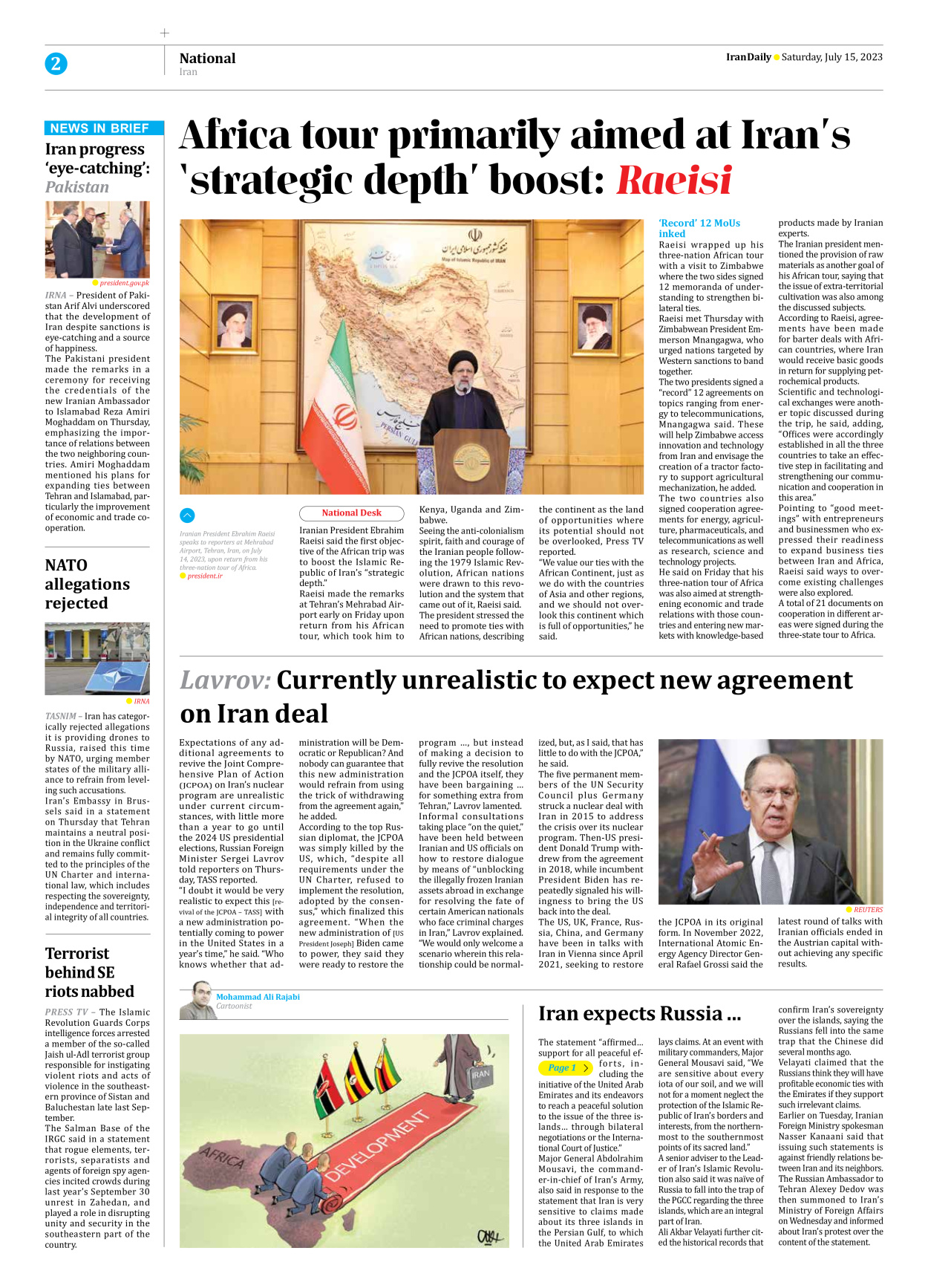 Iran Daily - Number Seven Thousand Three Hundred and Thirty Nine - 15 July 2023 - Page 2