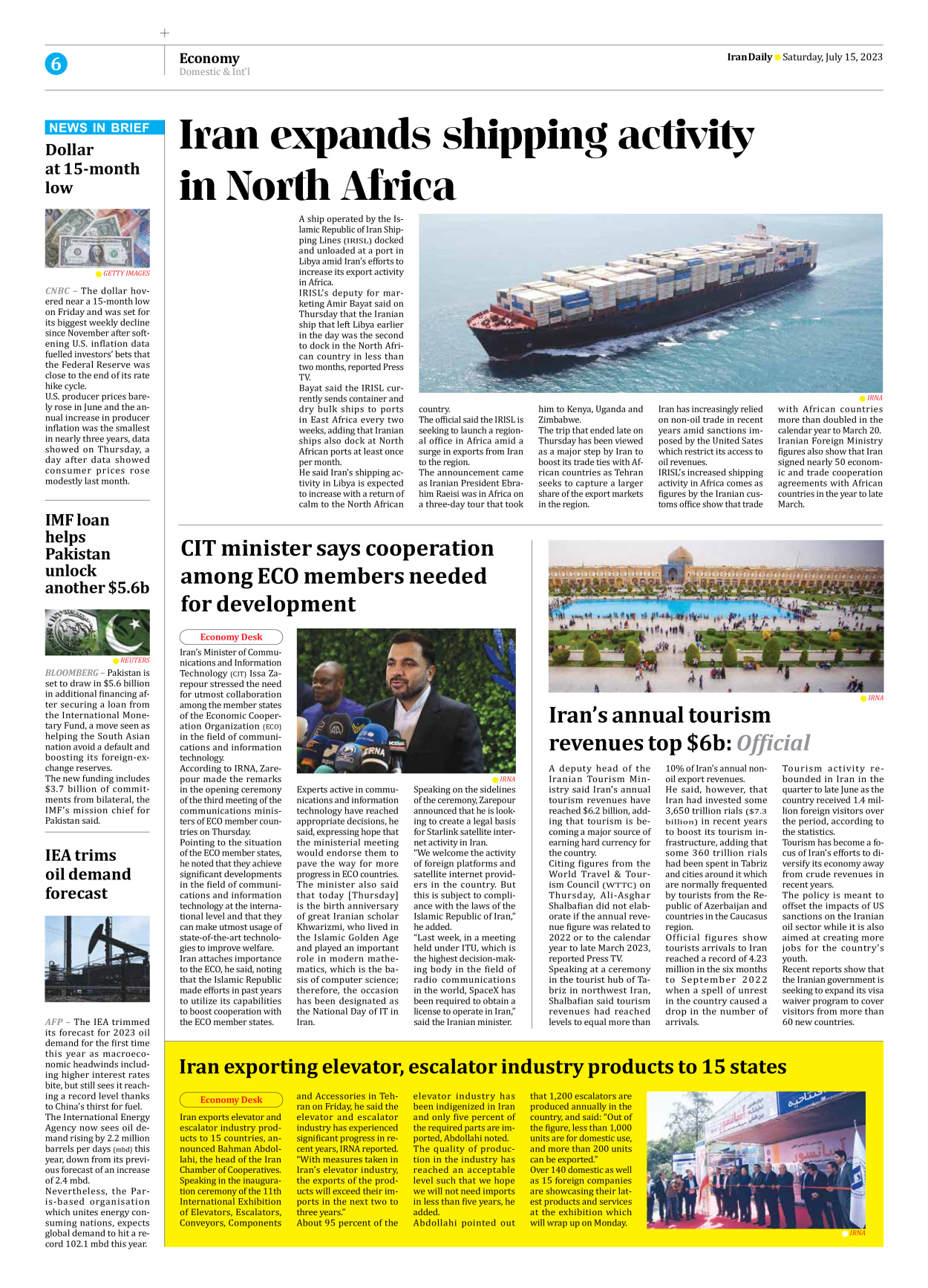 Iran Daily - Number Seven Thousand Three Hundred and Thirty Nine - 15 July 2023 - Page 6