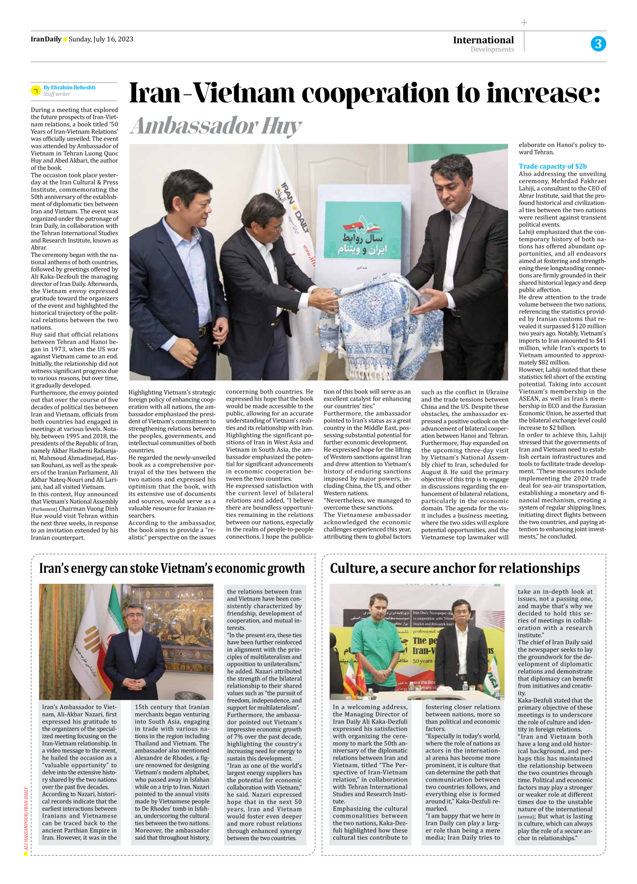 Iran Daily - Number Seven Thousand Three Hundred and Forty - 16 July 2023 - Page 3