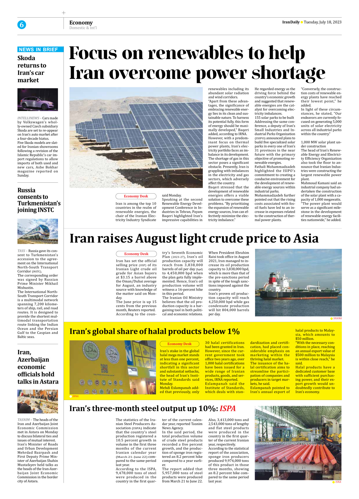 Iran Daily - Number Seven Thousand Three Hundred and Forty Two - 17 July 2023 - Page 6