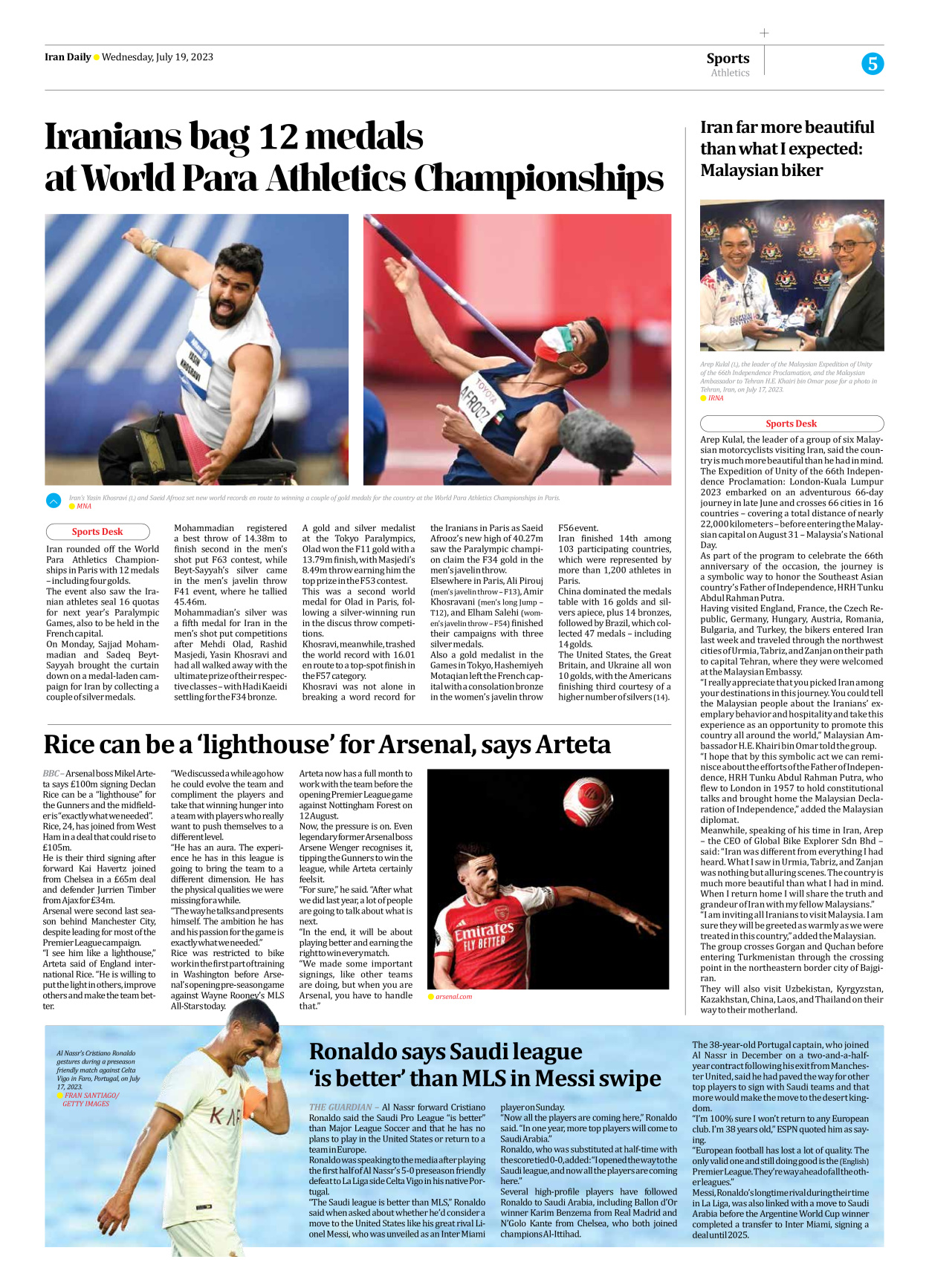 Iran Daily - Number Seven Thousand Three Hundred and Forty Three - 19 July 2023 - Page 5