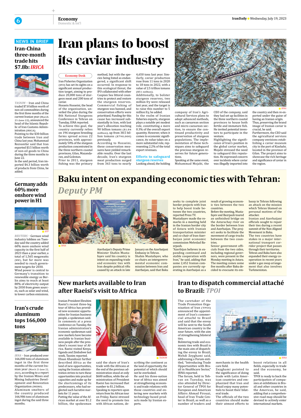 Iran Daily - Number Seven Thousand Three Hundred and Forty Three - 19 July 2023 - Page 6