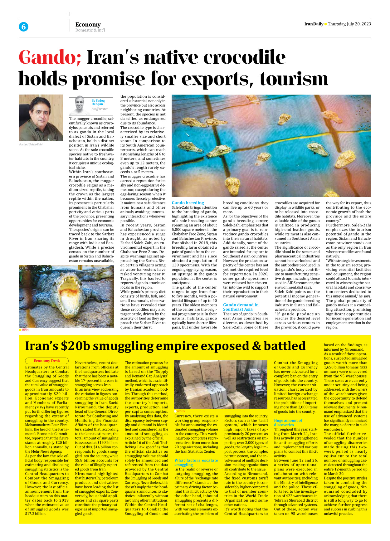 Iran Daily - Number Seven Thousand Three Hundred and Forty Four - 20 July 2023 - Page 6