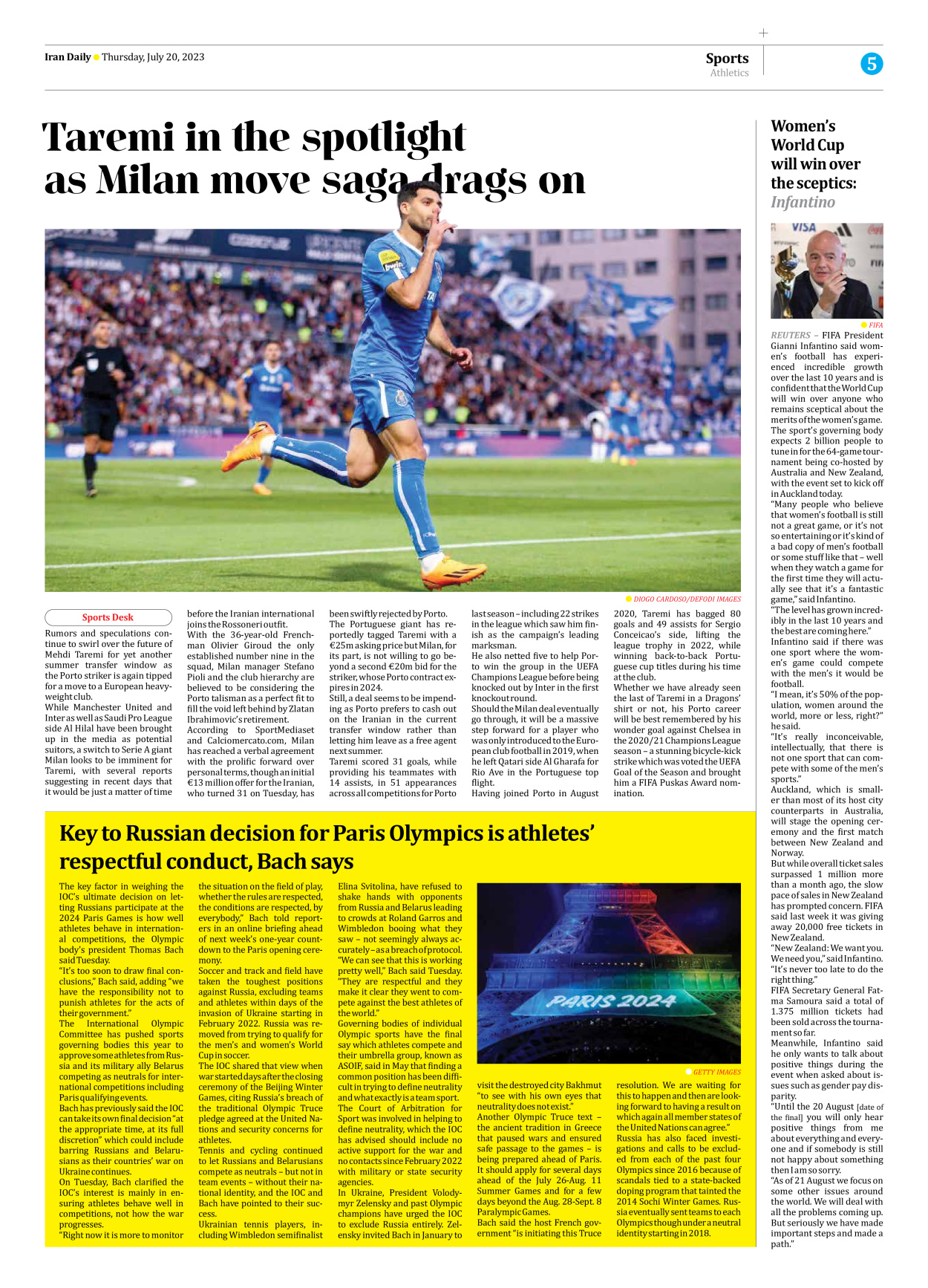 Iran Daily - Number Seven Thousand Three Hundred and Forty Four - 20 July 2023 - Page 5