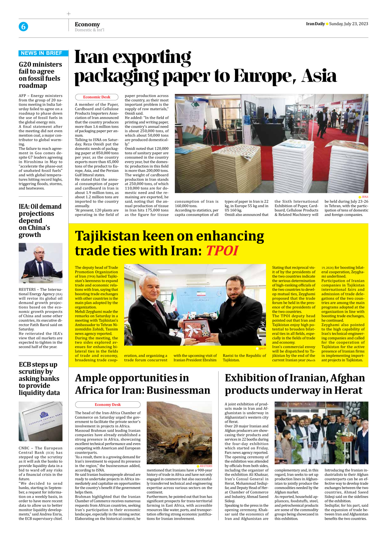 Iran Daily - Number Seven Thousand Three Hundred and Forty Six - 23 July 2023 - Page 6