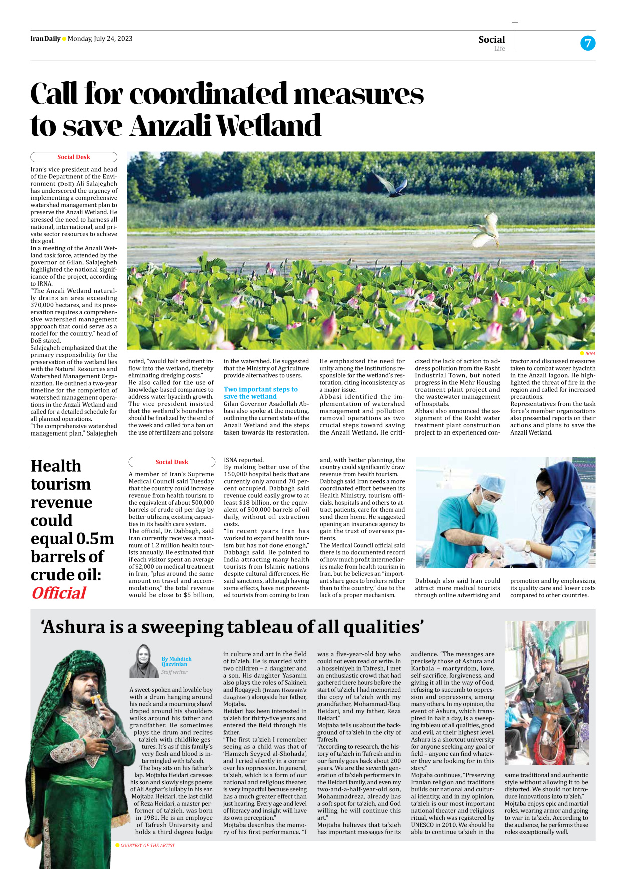 Iran Daily - Number Seven Thousand Three Hundred and Forty Seven - 24 July 2023 - Page 7