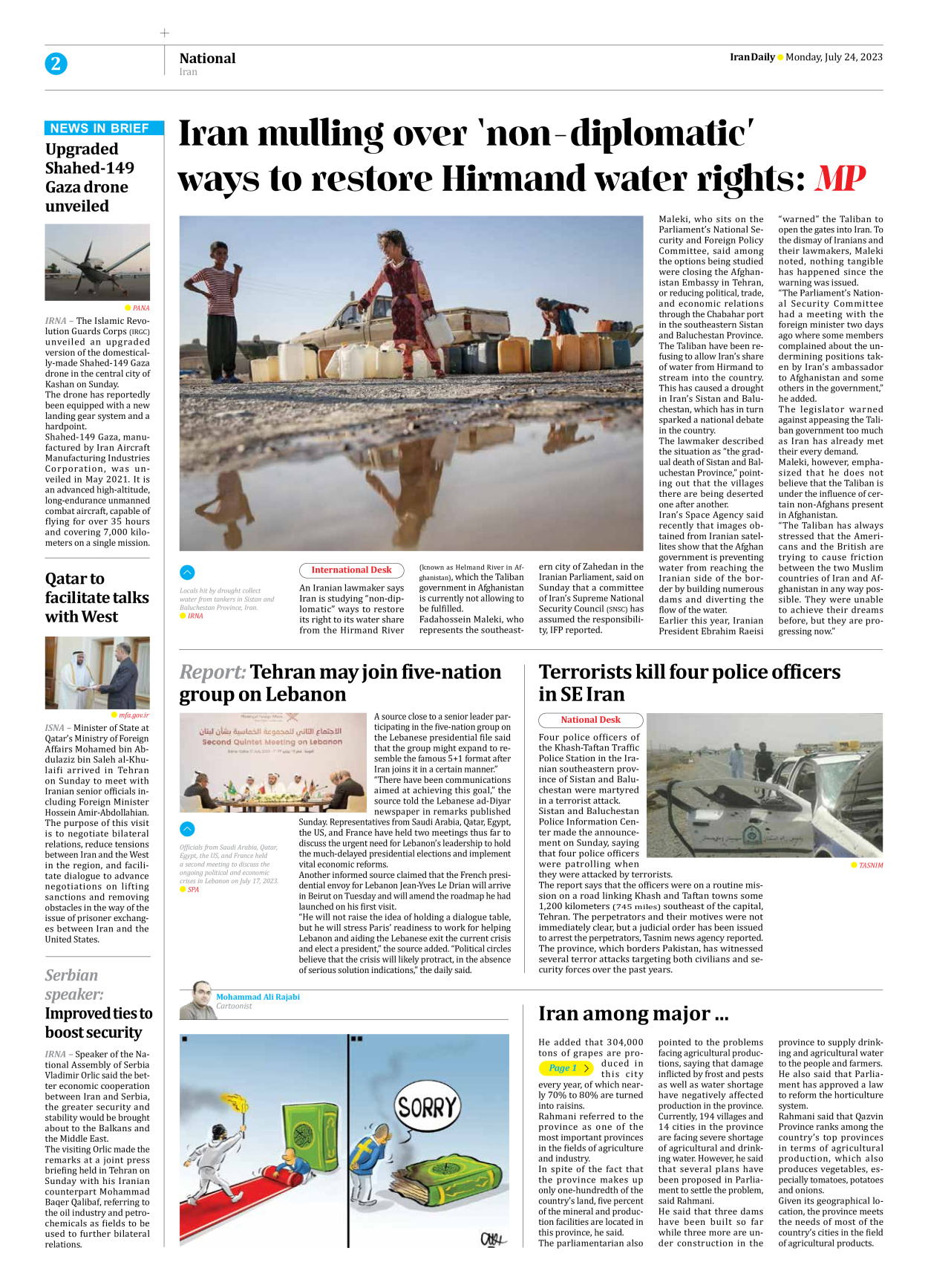 Iran Daily - Number Seven Thousand Three Hundred and Forty Seven - 24 July 2023 - Page 2