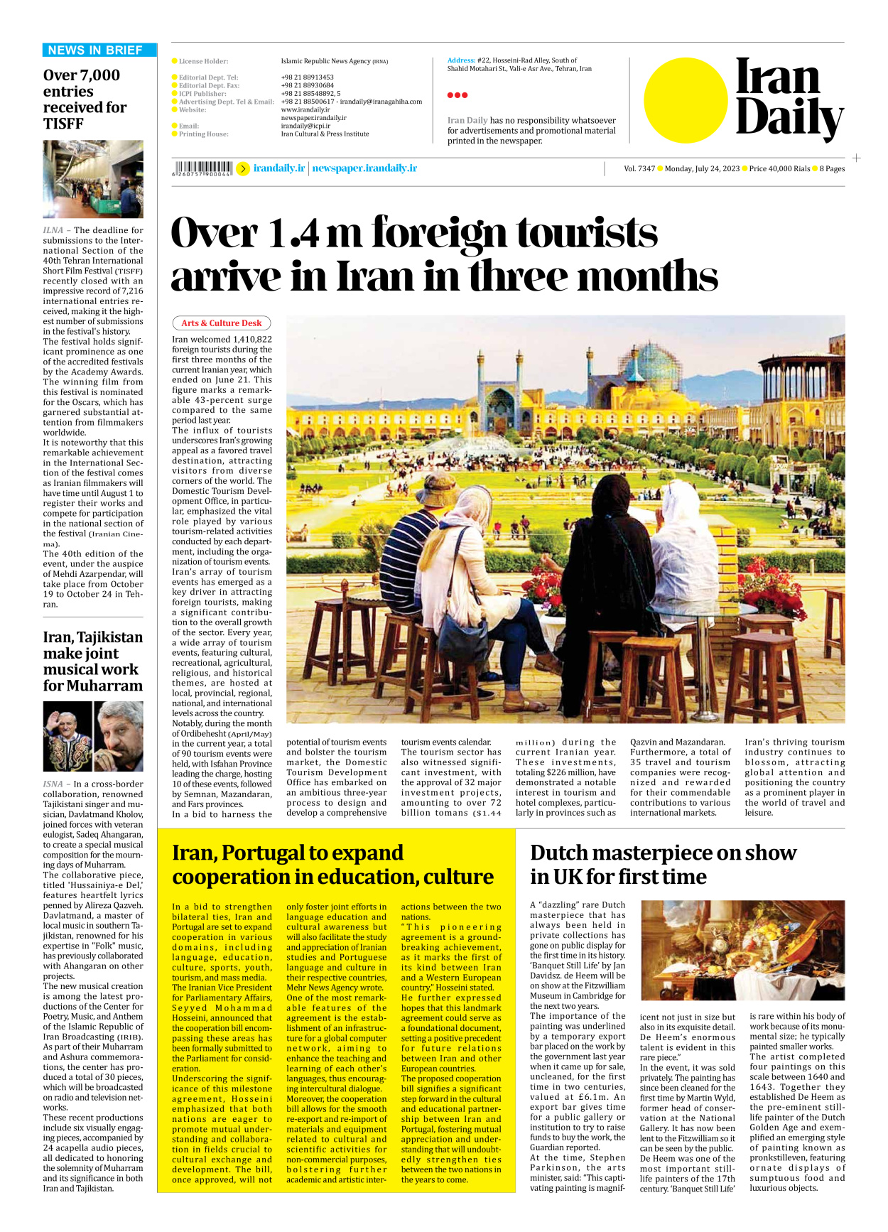 Iran Daily - Number Seven Thousand Three Hundred and Forty Seven - 24 July 2023 - Page 8