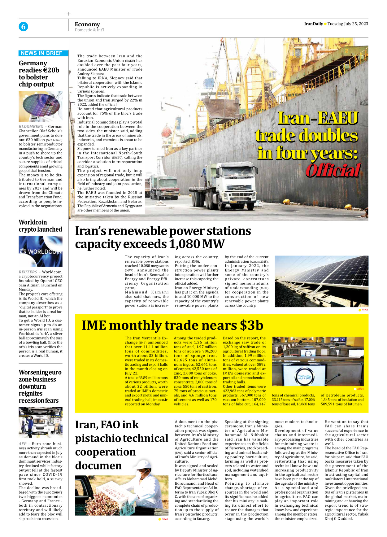 Iran Daily - Number Seven Thousand Three Hundred and Forty Eight - 25 July 2023 - Page 6