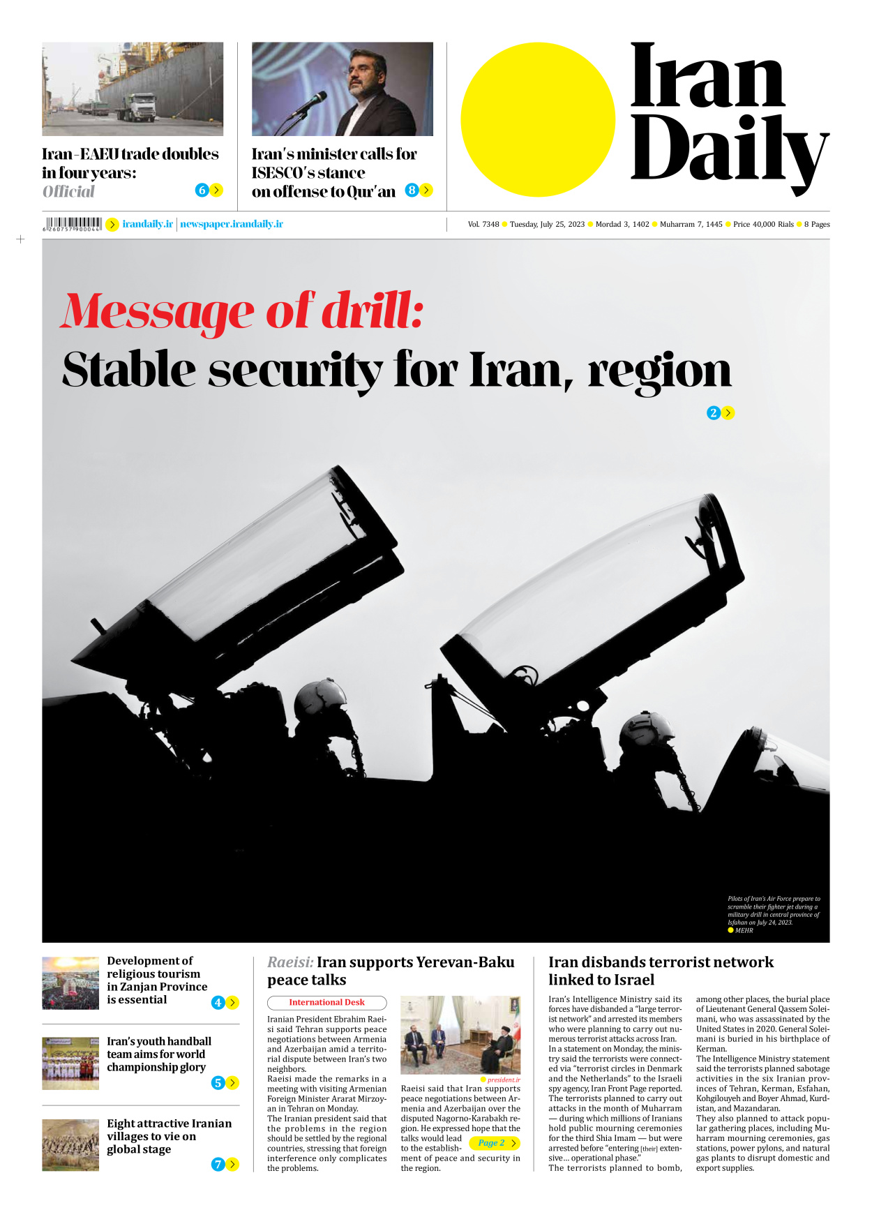 Iran Daily - Number Seven Thousand Three Hundred and Forty Eight - 25 July 2023