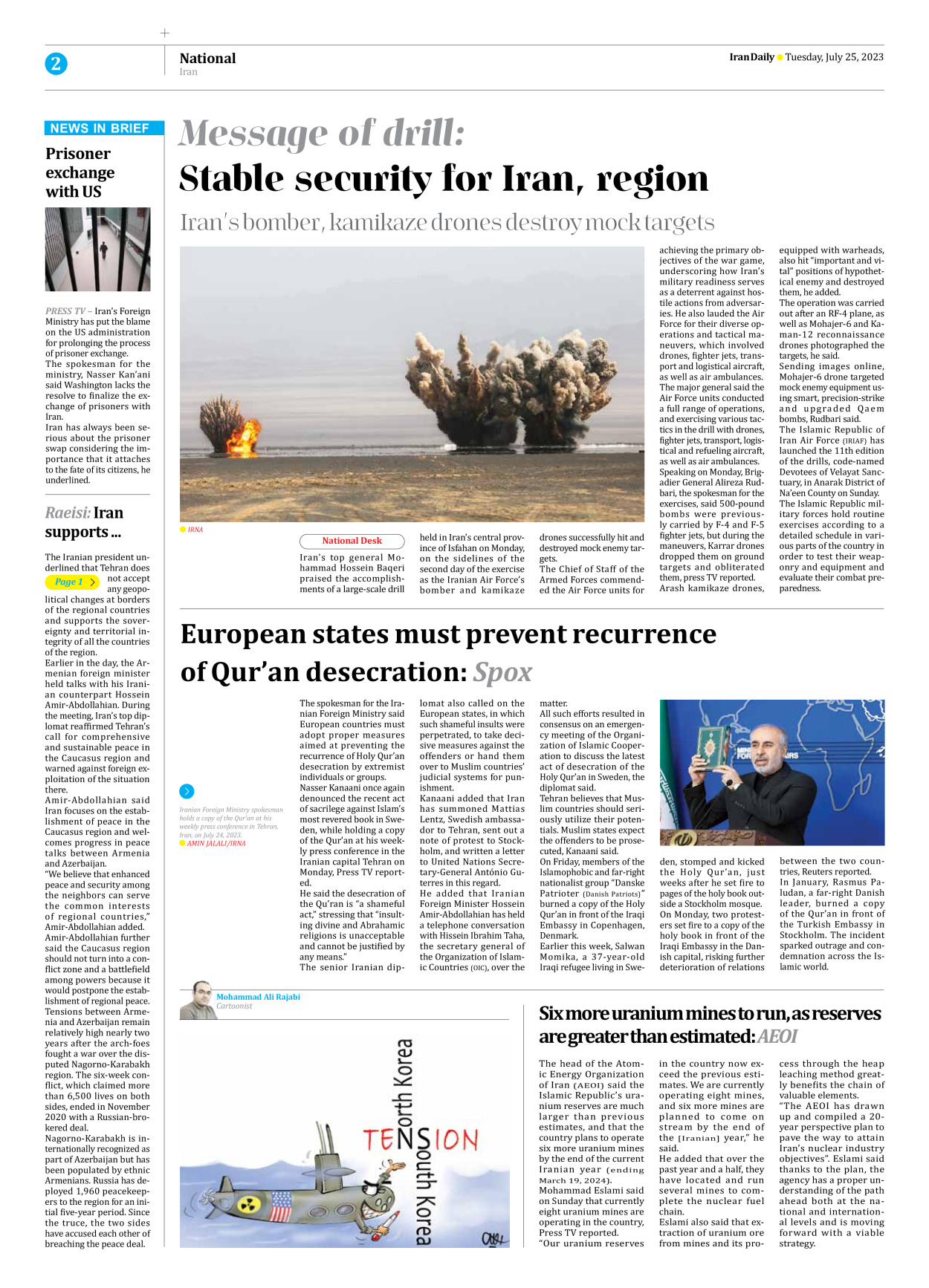 Iran Daily - Number Seven Thousand Three Hundred and Forty Eight - 25 July 2023 - Page 2