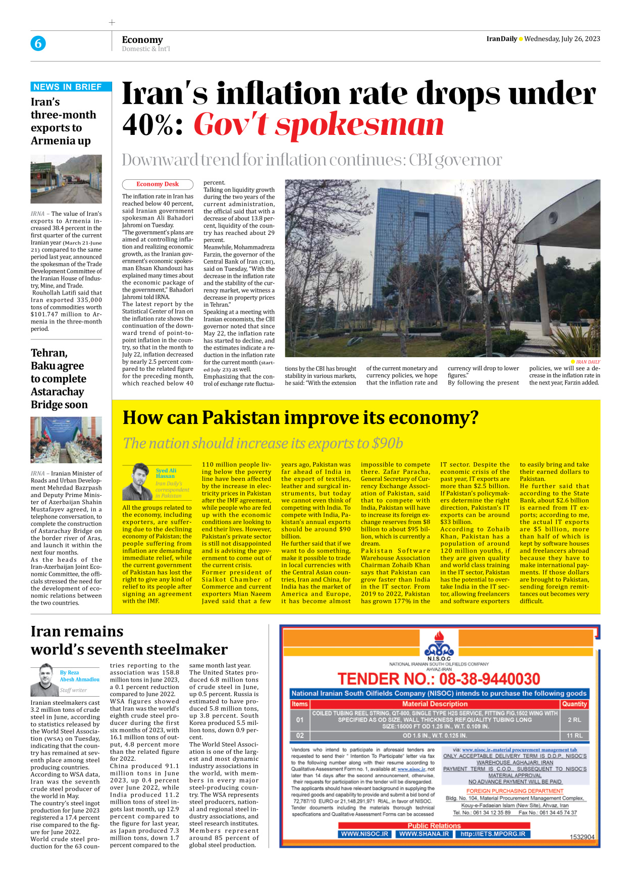 Iran Daily - Number Seven Thousand Three Hundred and Forty Nine - 26 July 2023 - Page 6