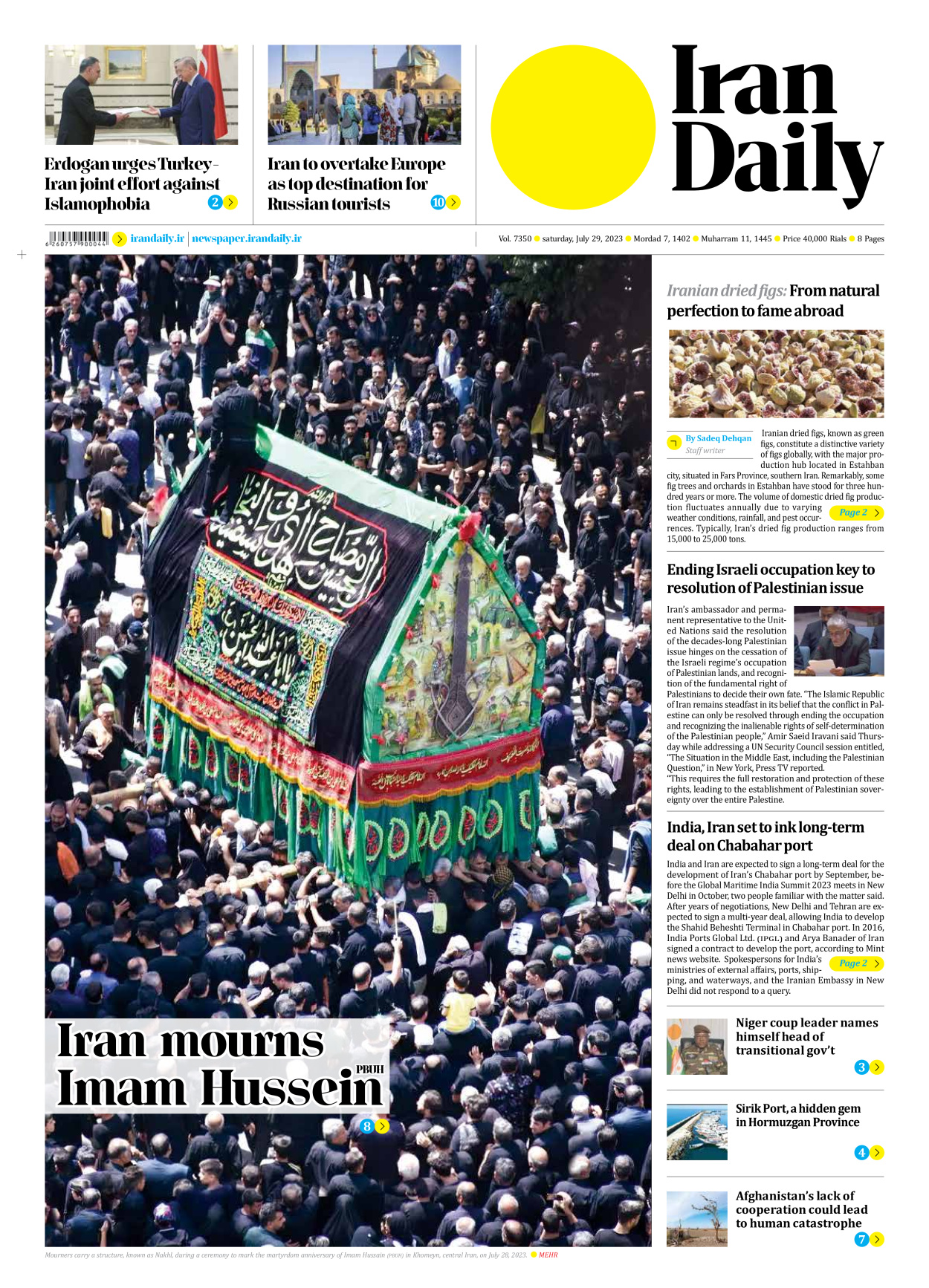 Iran Daily - Number Seven Thousand Three Hundred and Fifty - 29 July 2023