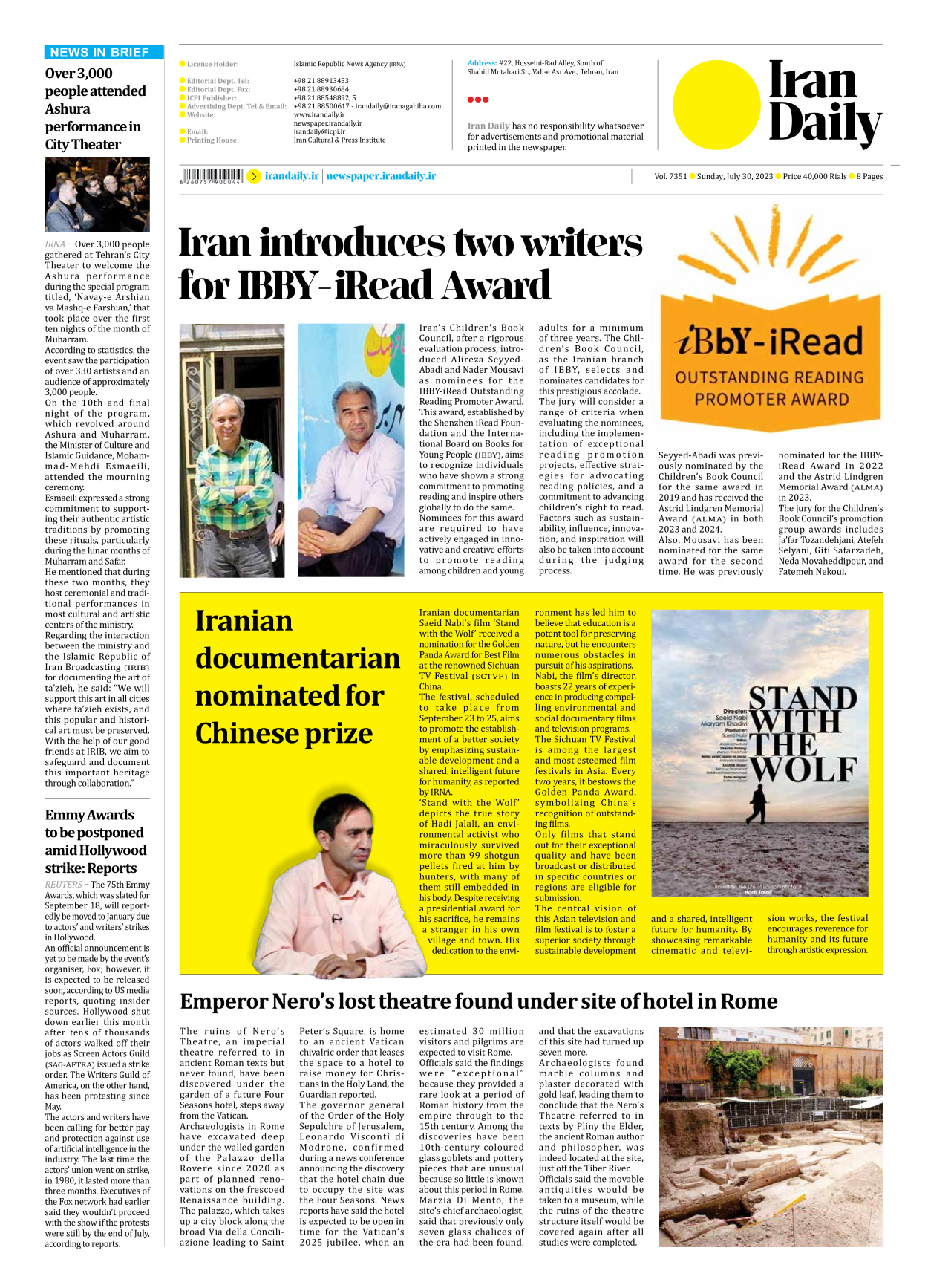 Iran Daily - Number Seven Thousand Three Hundred and Fifty One - 30 July 2023 - Page 8
