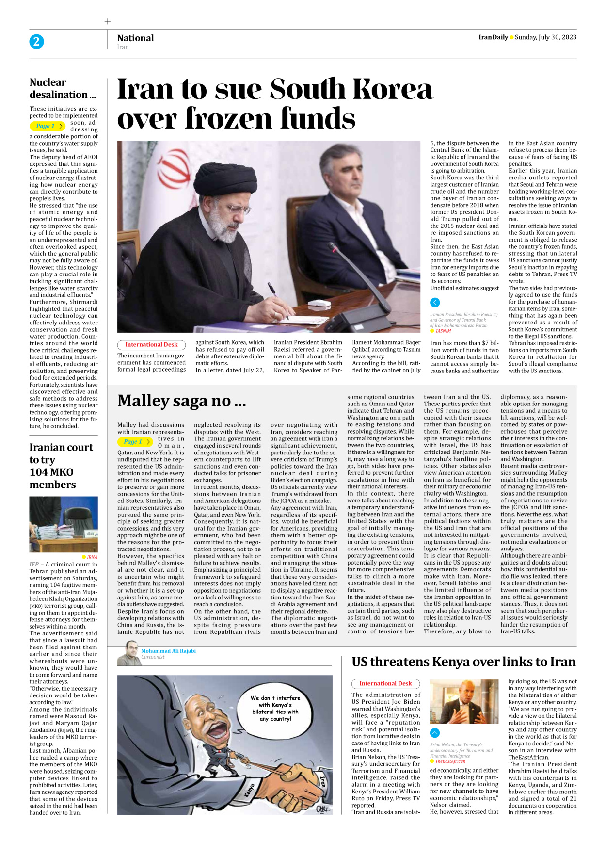 Iran Daily - Number Seven Thousand Three Hundred and Fifty One - 30 July 2023 - Page 2