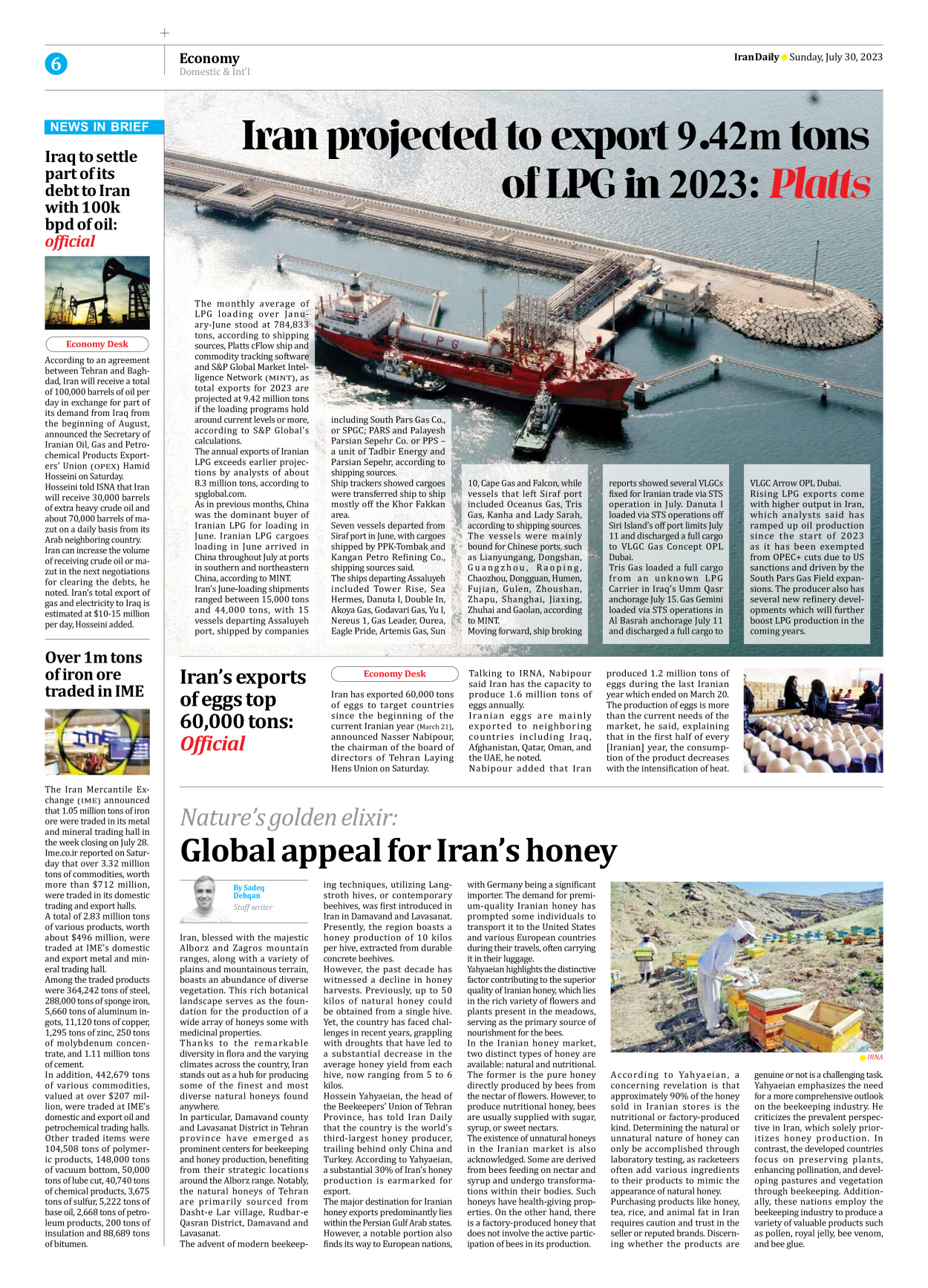 Iran Daily - Number Seven Thousand Three Hundred and Fifty One - 30 July 2023 - Page 6