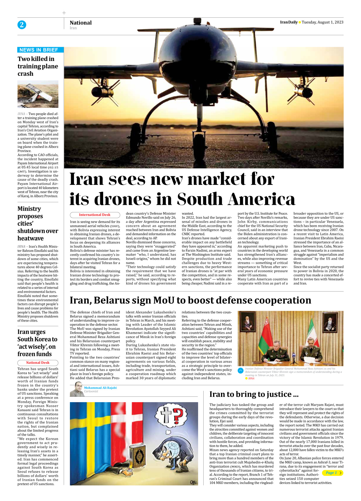Iran Daily - Number Seven Thousand Three Hundred and Fifty Three - 01 August 2023 - Page 2