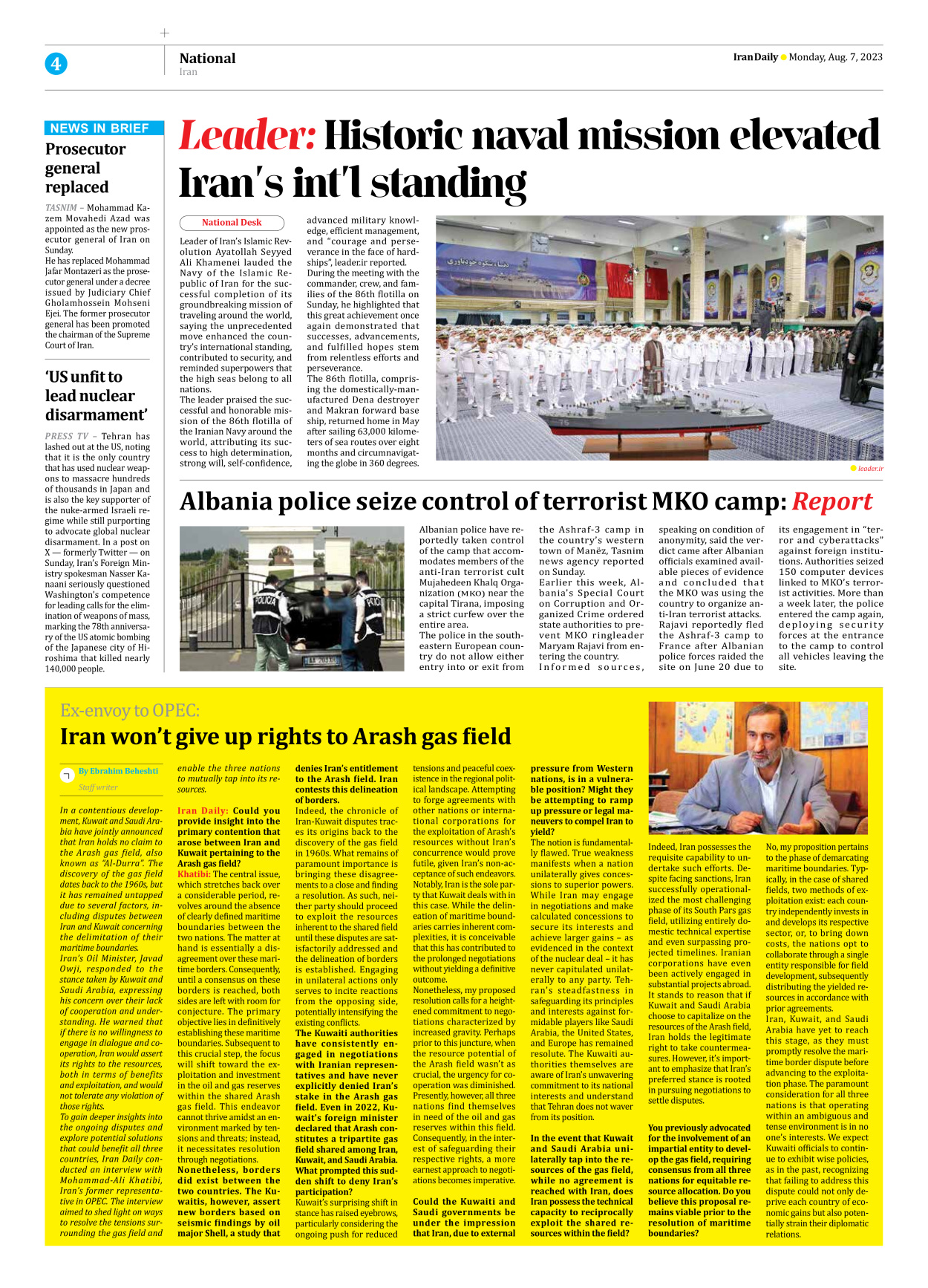 Iran Daily - Number Seven Thousand Three Hundred and Fifty Six - 07 August 2023 - Page 4