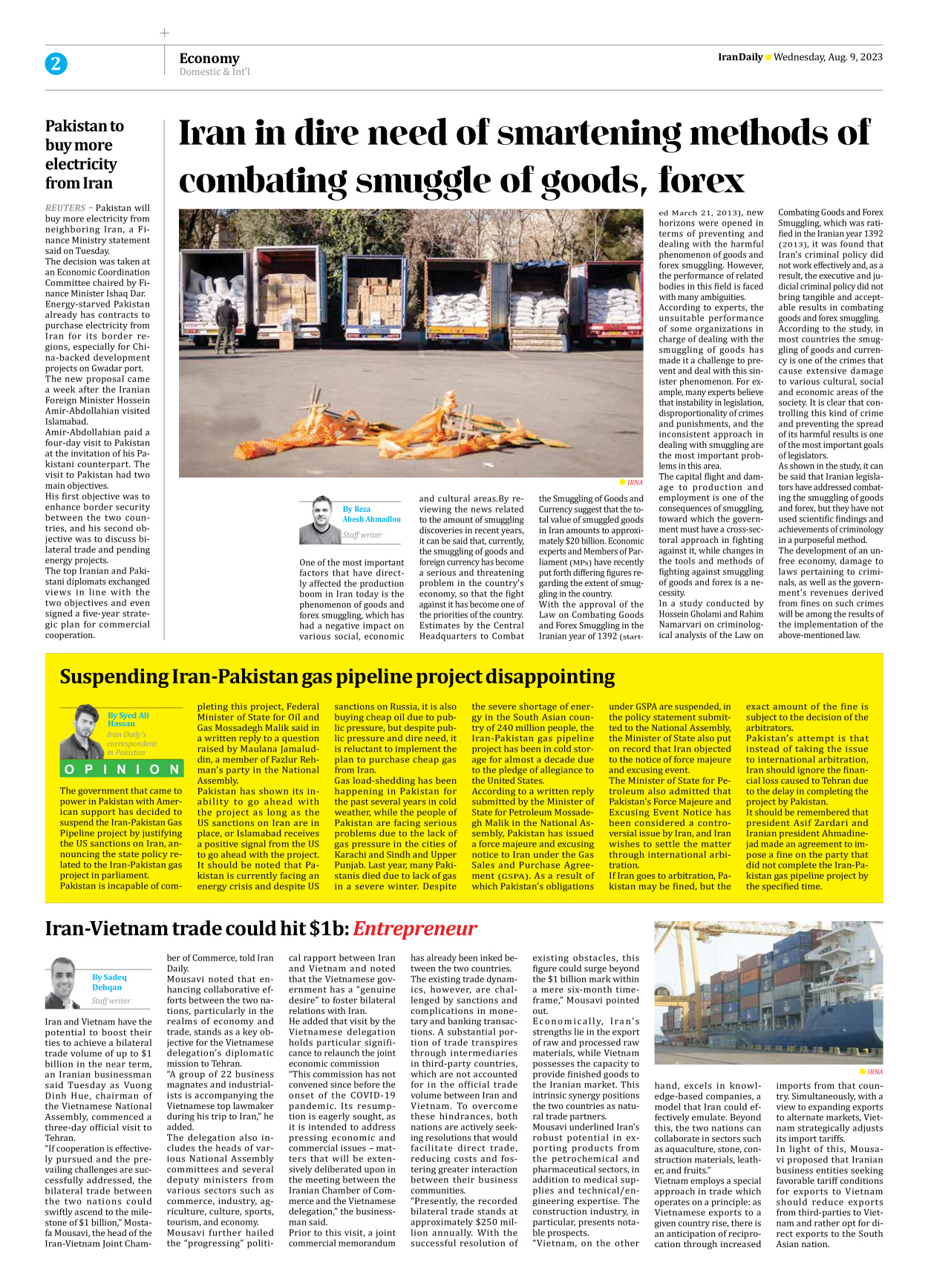 Iran Daily - Number Seven Thousand Three Hundred and Fifty Eight - 09 August 2023 - Page 2
