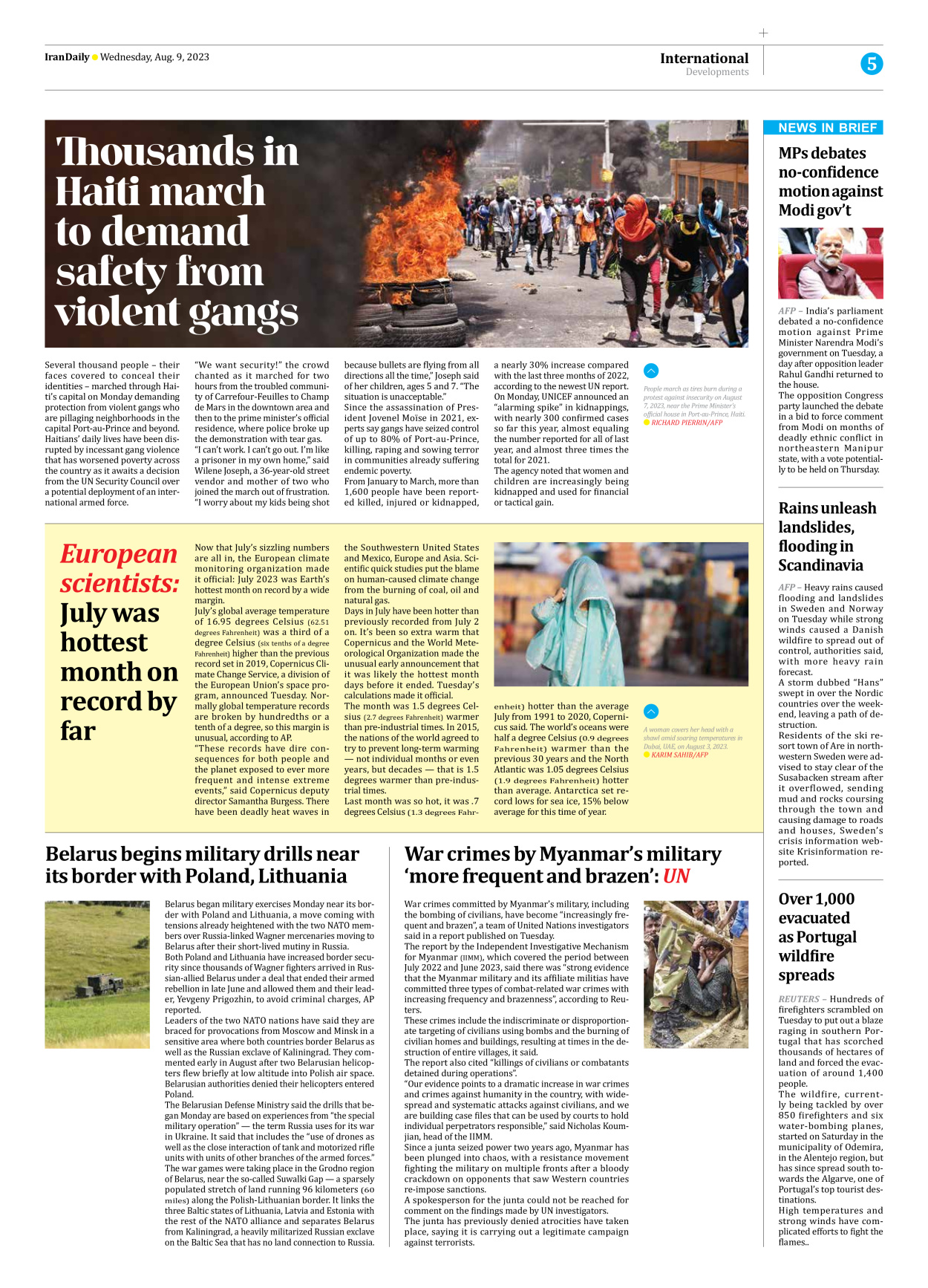 Iran Daily - Number Seven Thousand Three Hundred and Fifty Eight - 09 August 2023 - Page 5