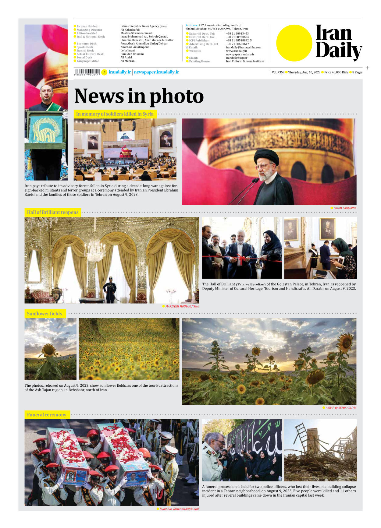 Iran Daily - Number Seven Thousand Three Hundred and Fifty Nine - 10 August 2023 - Page 8