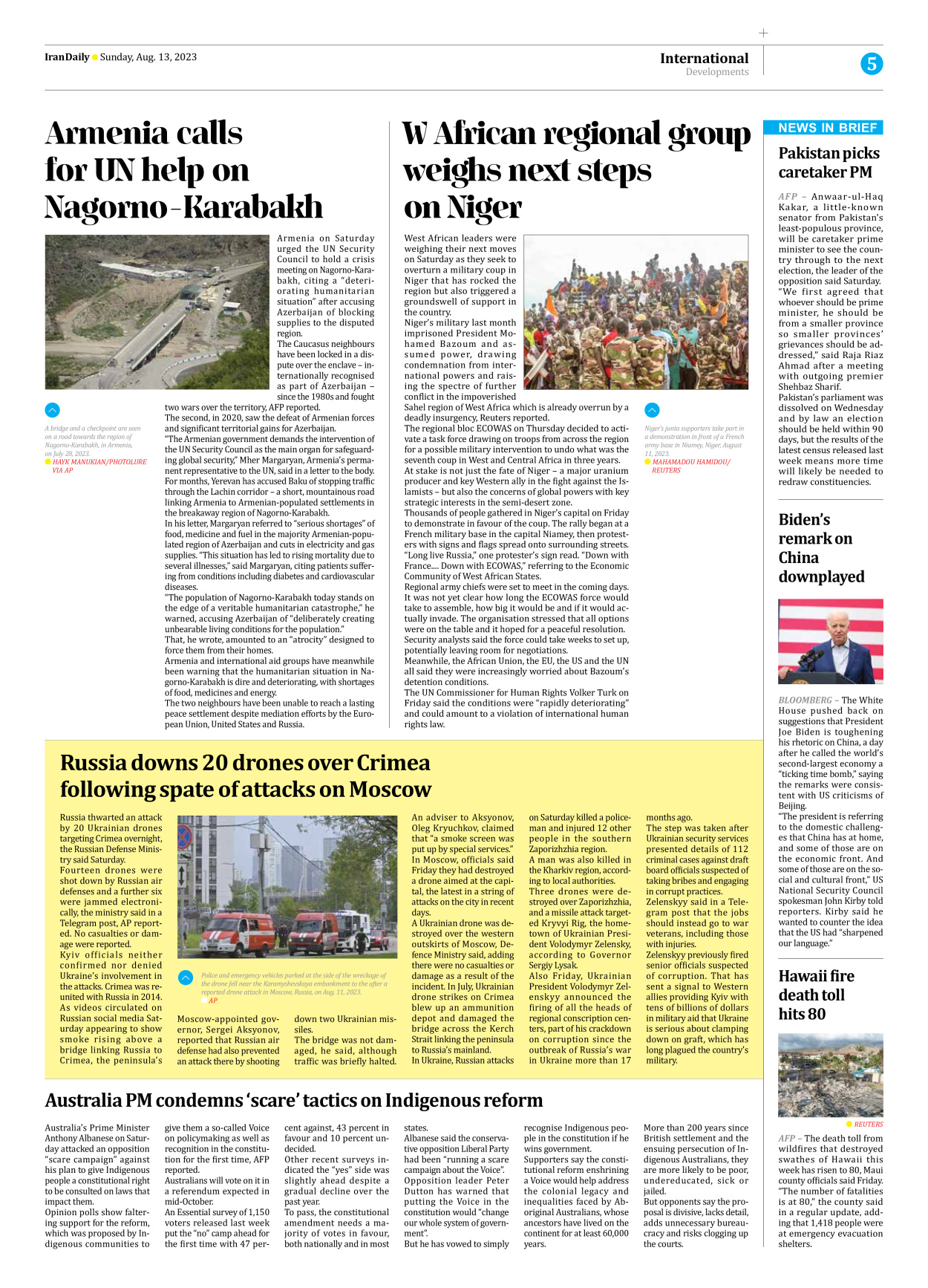 Iran Daily - Number Seven Thousand Three Hundred and Sixty One - 13 August 2023 - Page 5