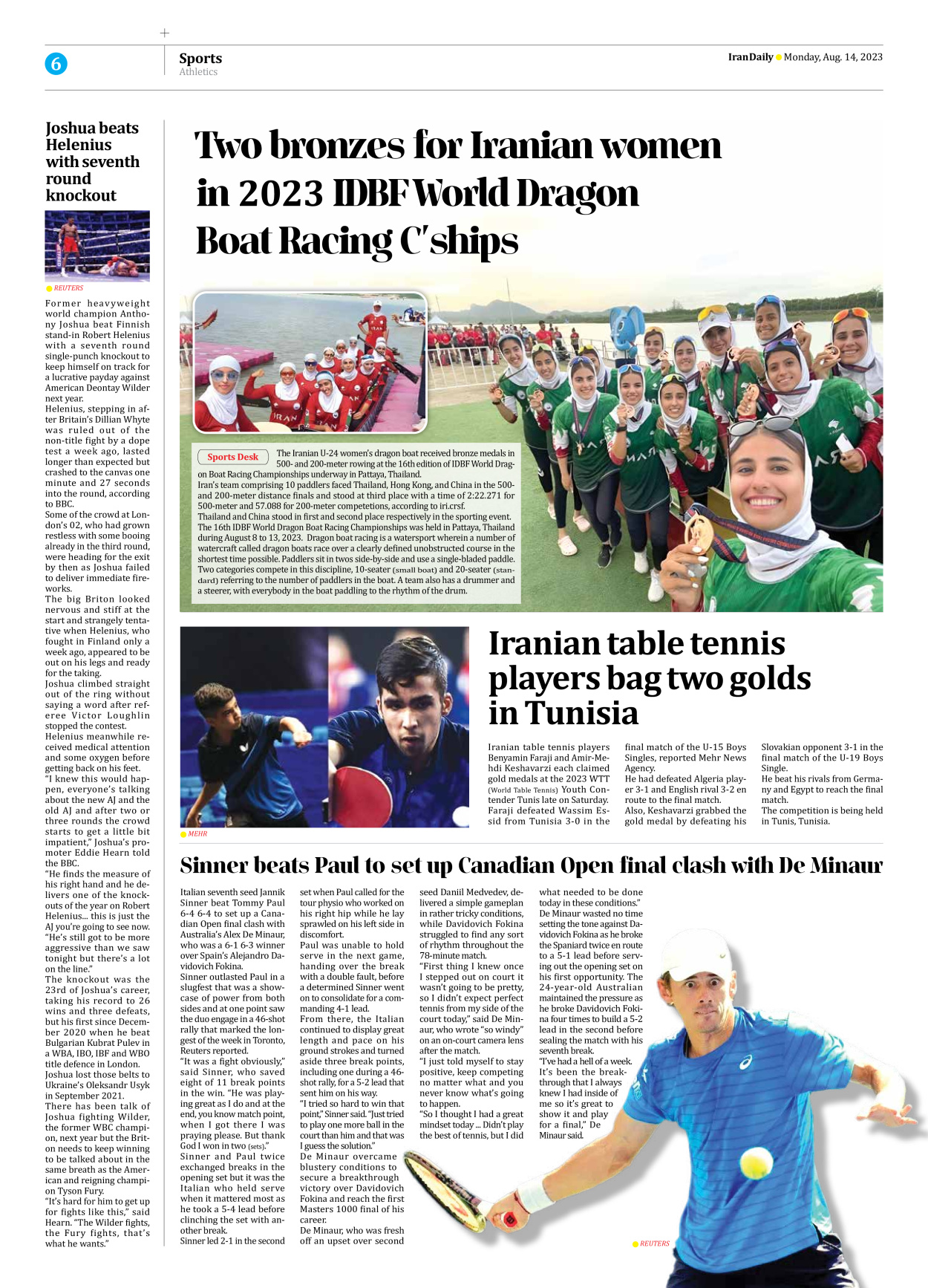 Iran Daily - Number Seven Thousand Three Hundred and Sixty Two - 14 August 2023 - Page 6