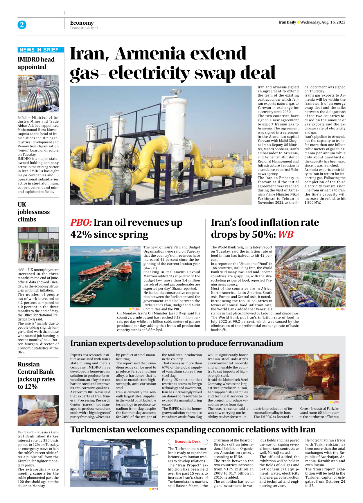 Iran Daily - Number Seven Thousand Three Hundred and Sixty Four - 16 August 2023 - Page 2
